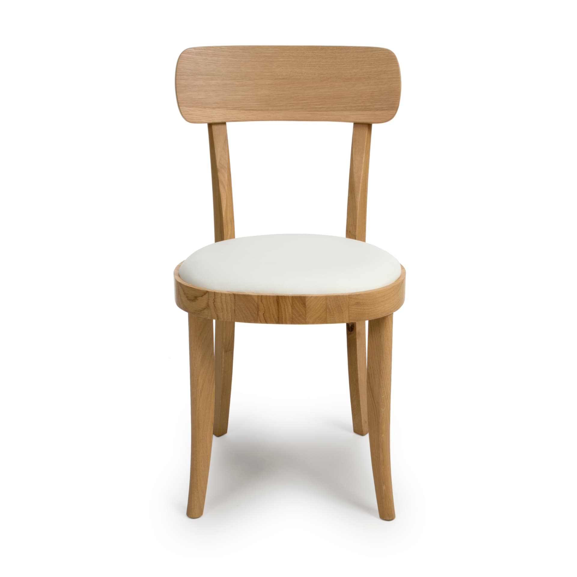 front look on a curved back with ivory padded seat