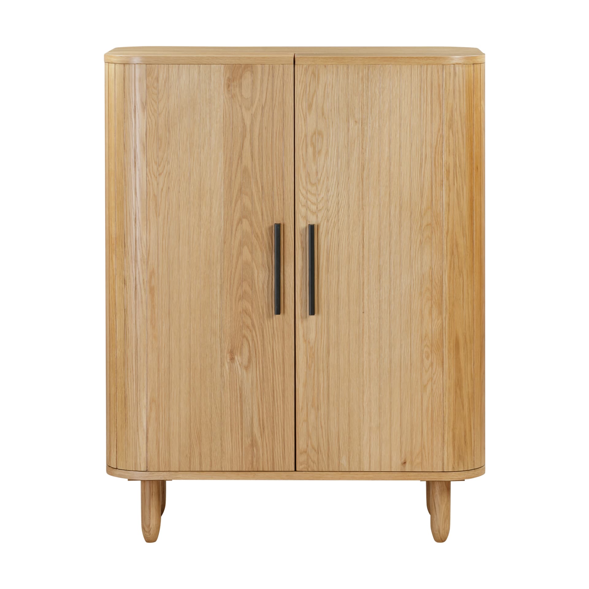 front view on the 2 door drinks cabinet on oak