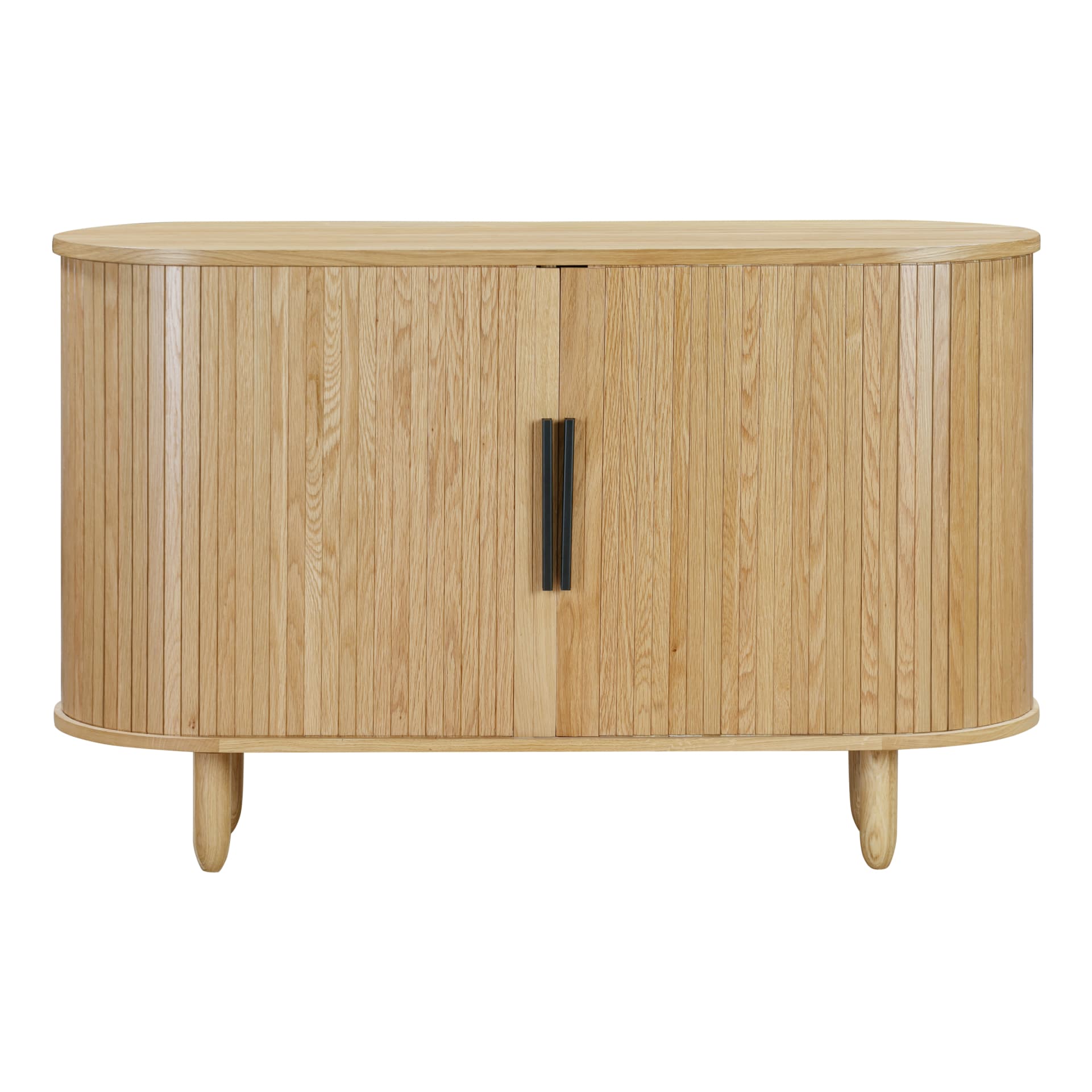 front look on the oak sideboard with slatted doors