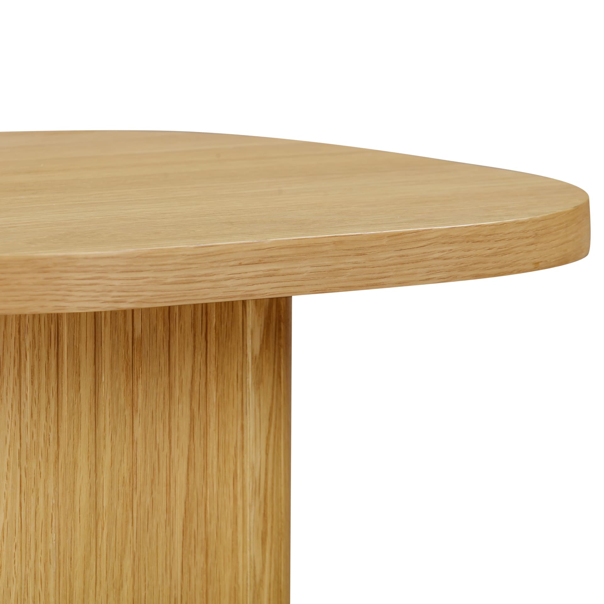 close look on finishes and edges of oak side table