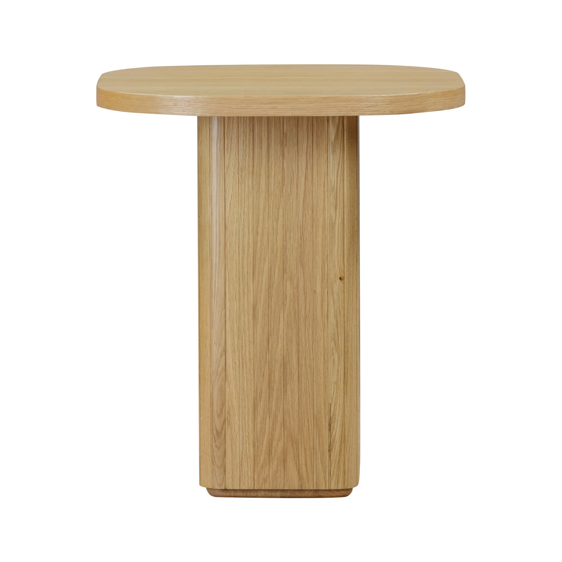 side view on pedestal square oak side table