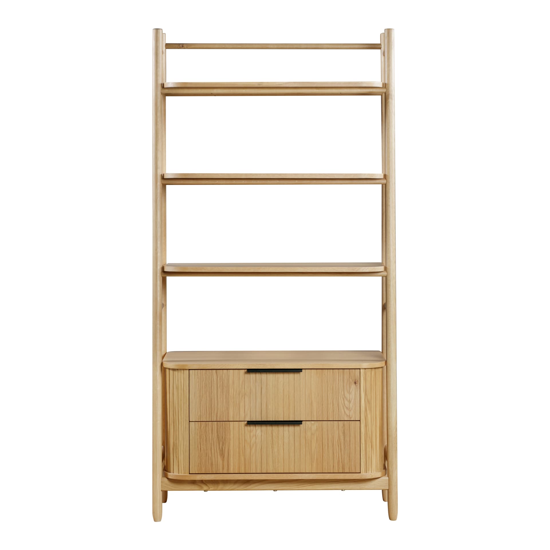 front view on the oak bookcase with drawers