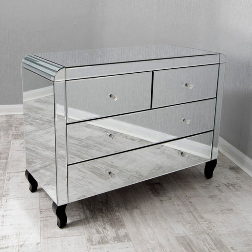 Clear Mirrored 4 Drawer Chest Curved