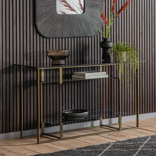 Blackthorn Black Glass Console Table - Bronze