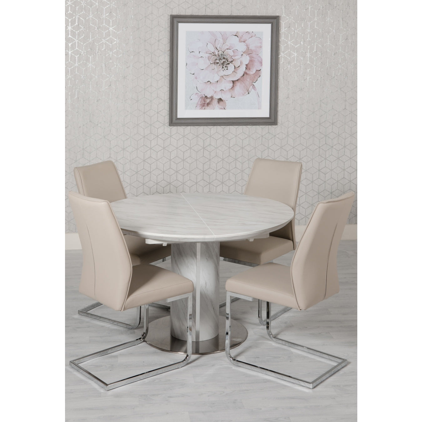 Aina Round Extending White Marble Dining Table