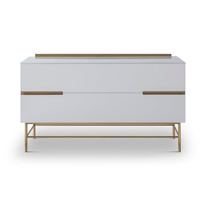 Alberto Two Drawer Low Sideboard White with Brass Frame