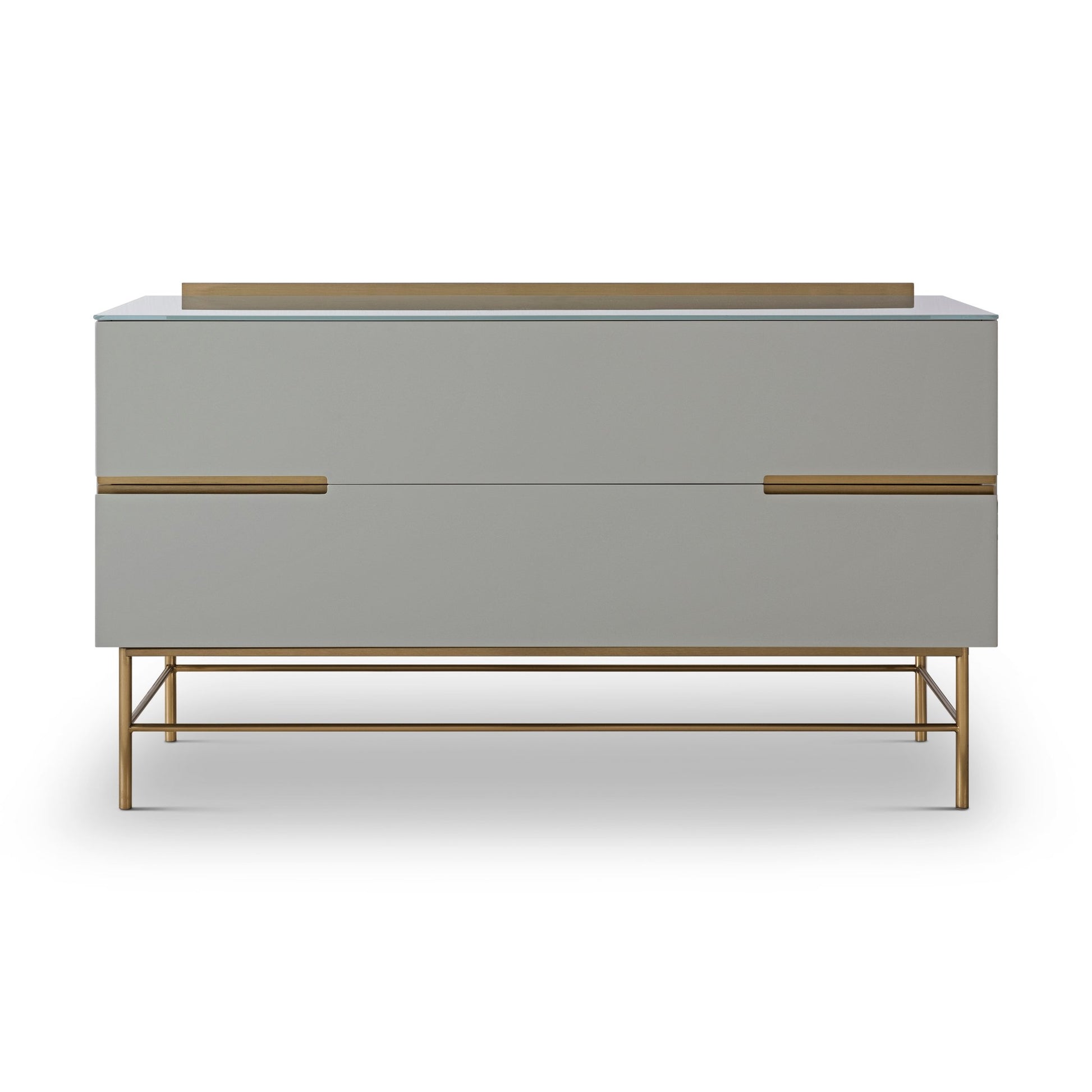 Alberto Two Drawer Low Sideboard Grey with Brass Frame