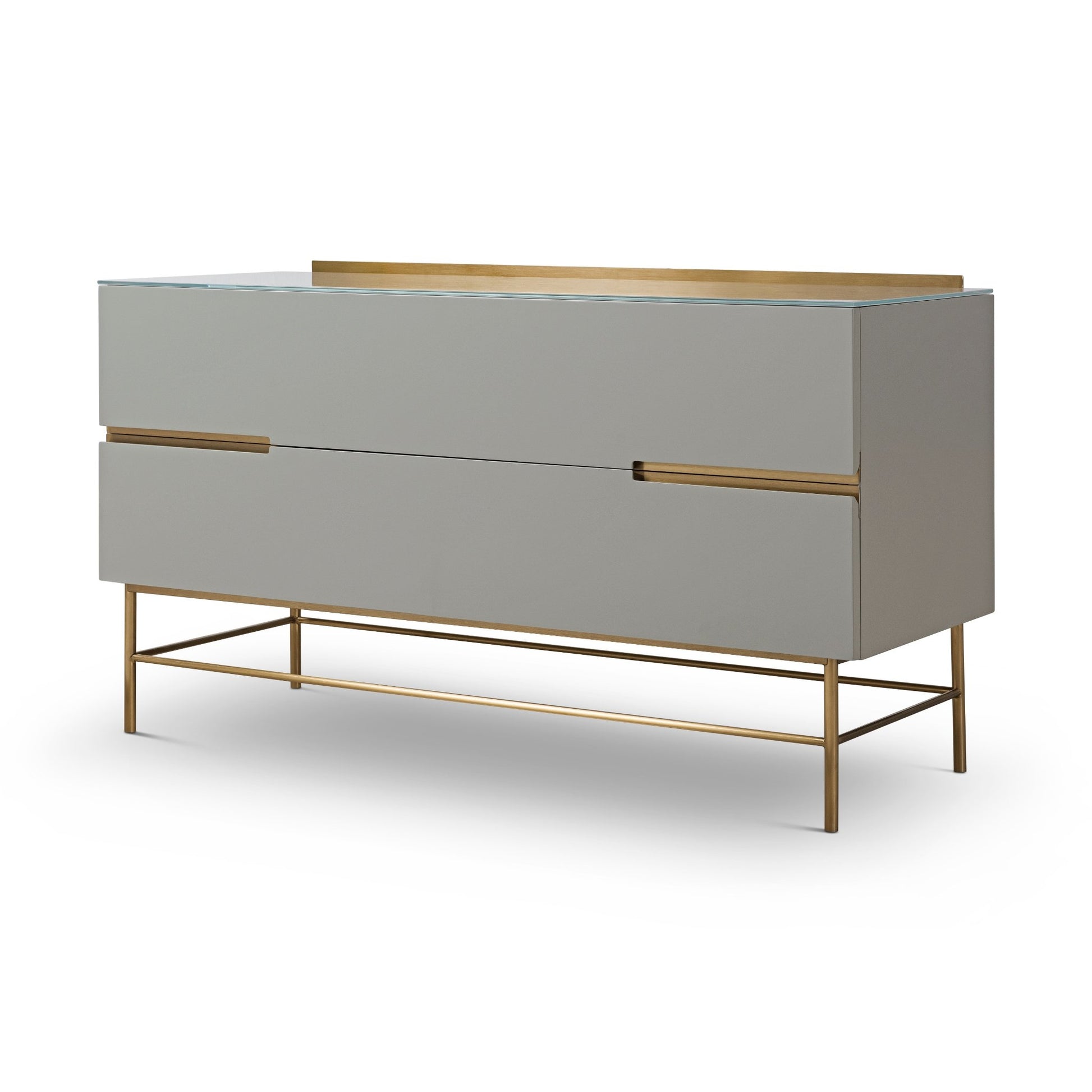 Alberto Two Drawer Low Sideboard Grey with Brass Frame