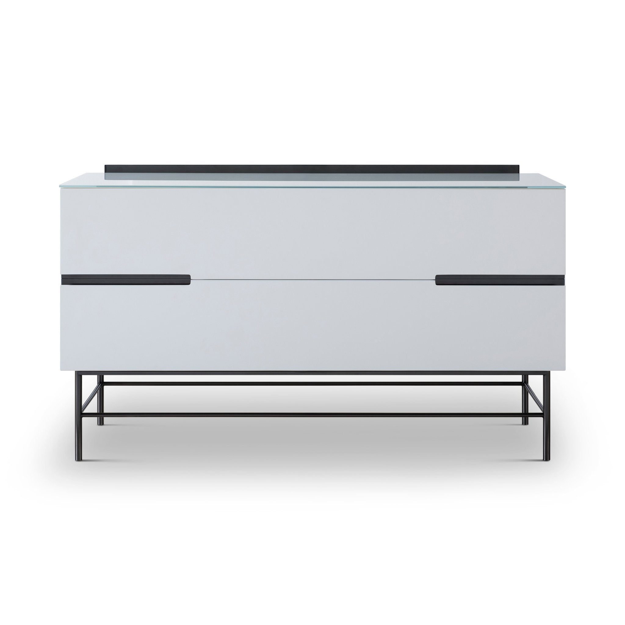 Alberto Two Drawer Low Sideboard White with Black Chrome Frame