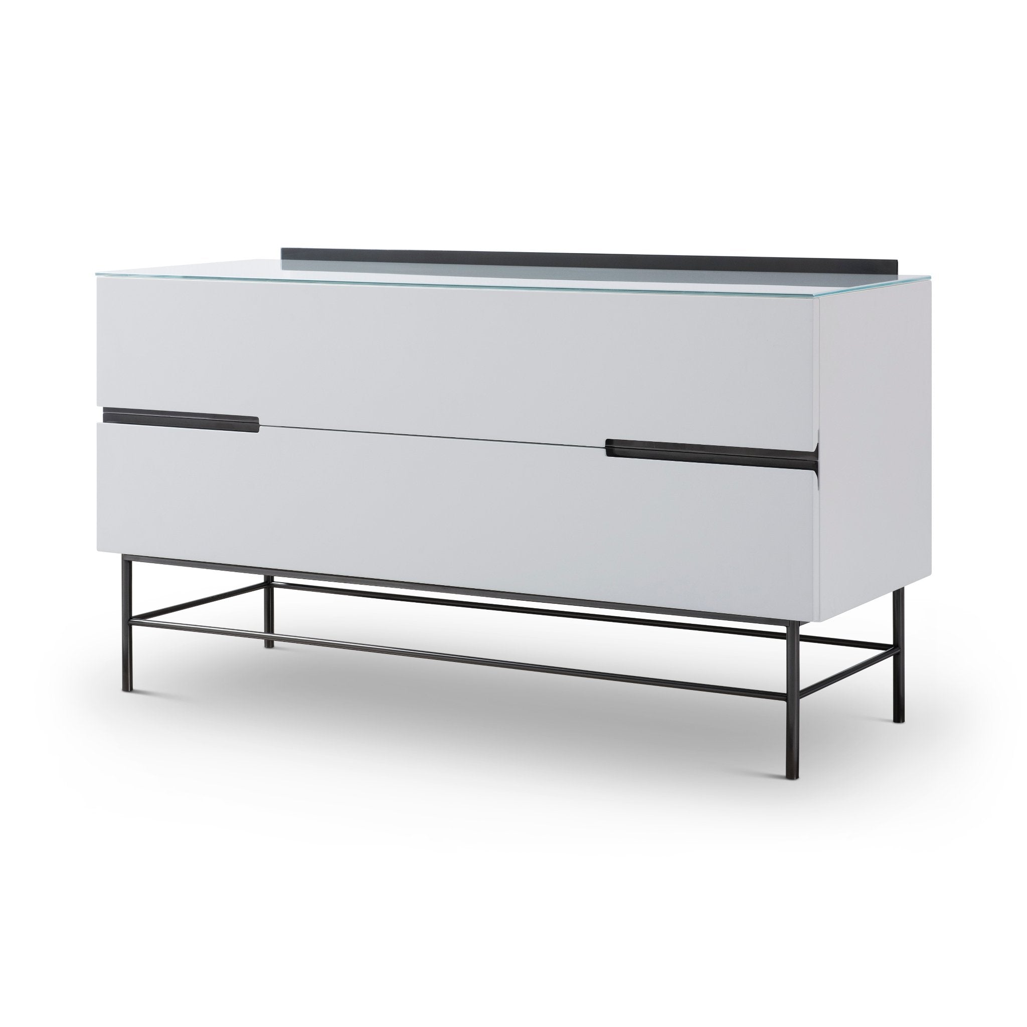Alberto Two Drawer Low Sideboard White with Black Chrome Frame