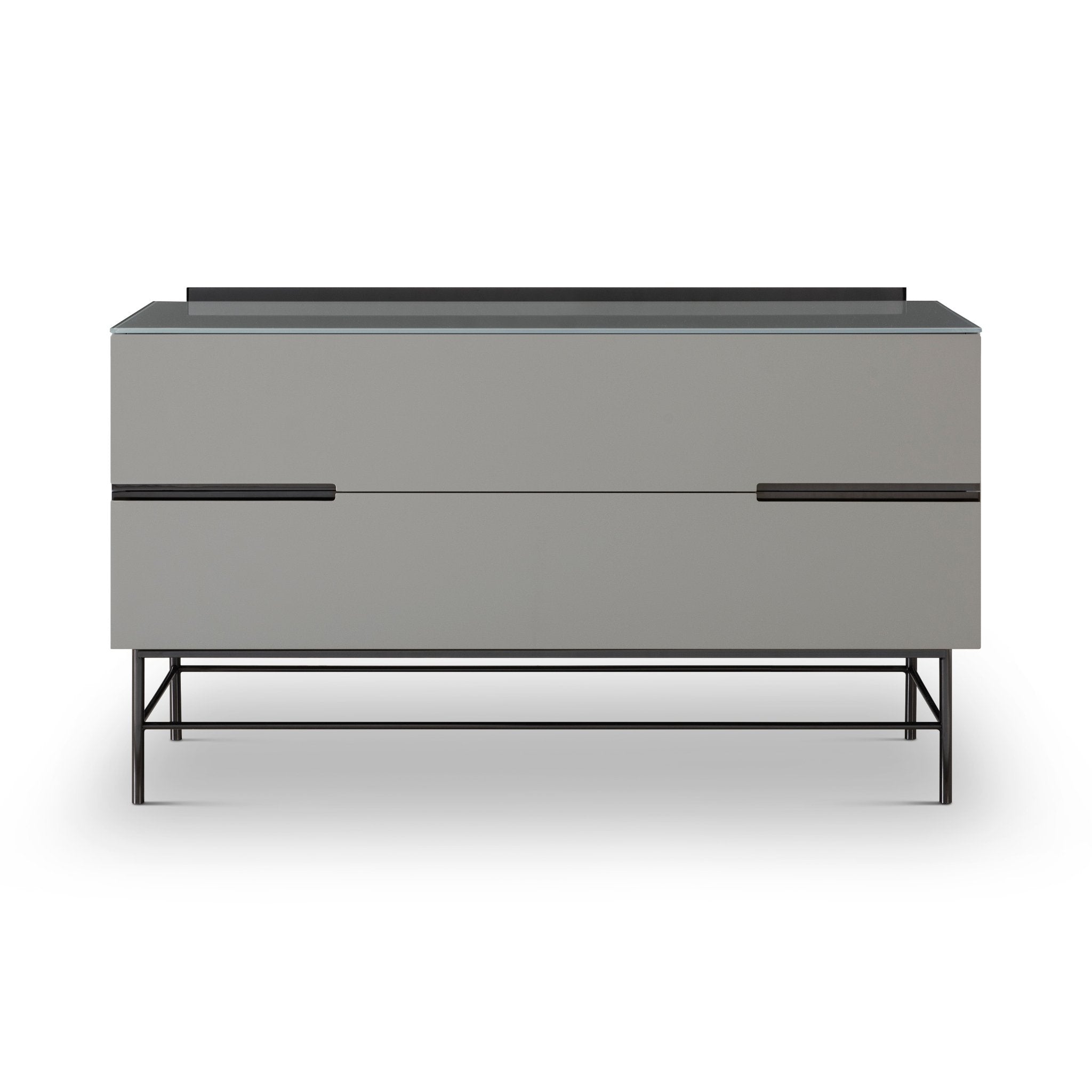 Alberto Two Drawer Low Sideboard Grey with Black Chrome Frame