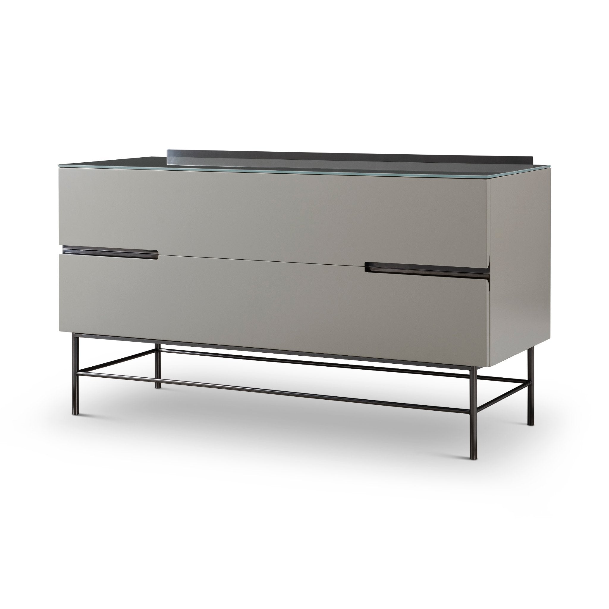 Alberto Two Drawer Low Sideboard Grey with Black Chrome Frame