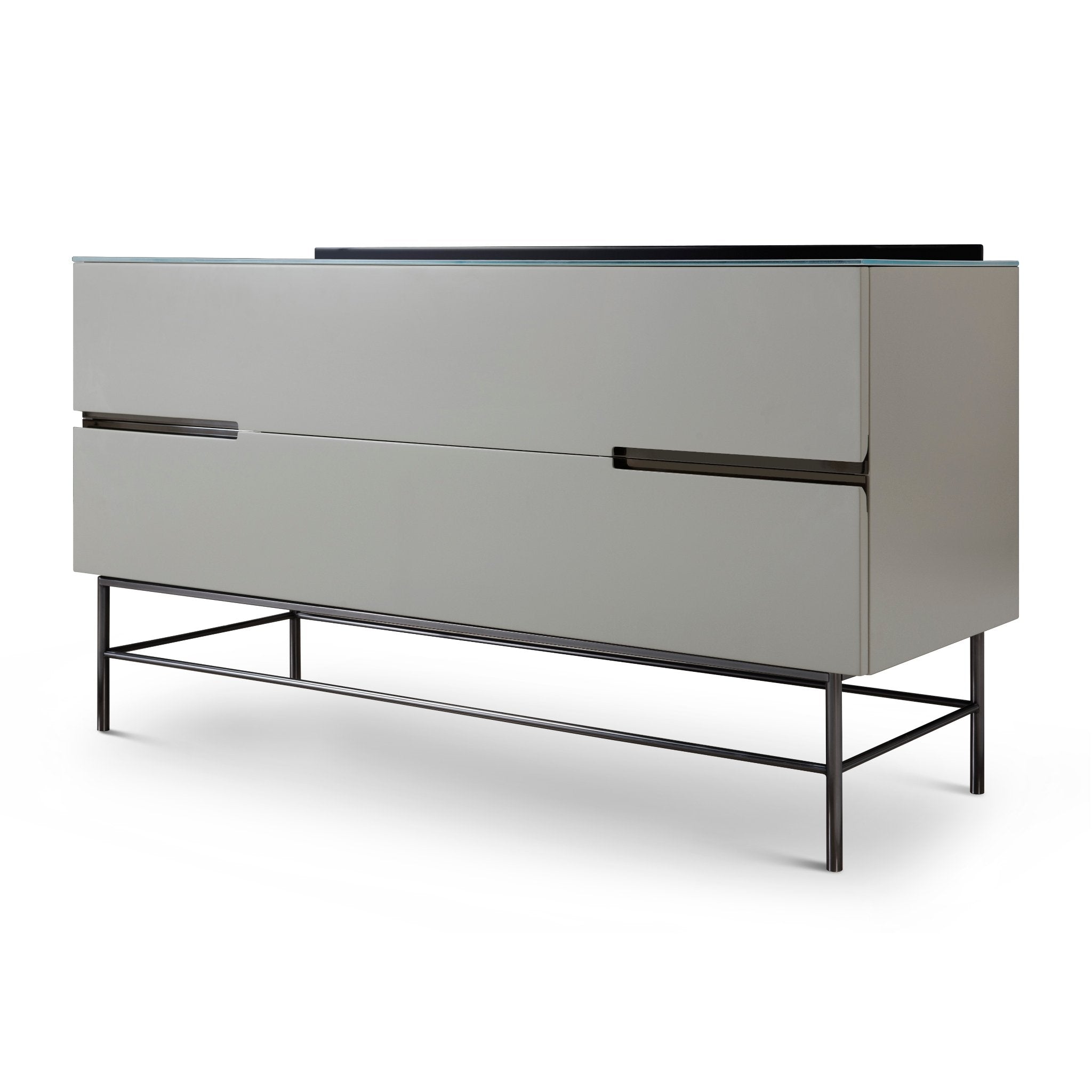 Alberto Two Drawer Low Sideboard Grey with Black Chrome Frame