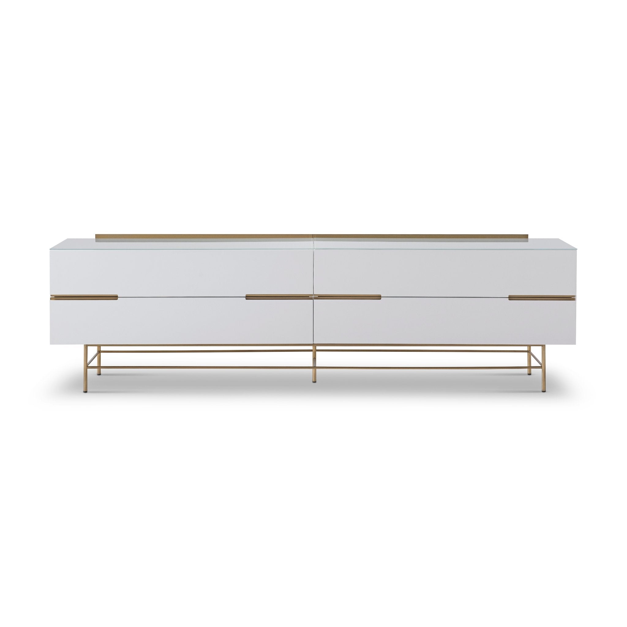 Alberto Four Drawer Low Sideboard White with Brass Frame