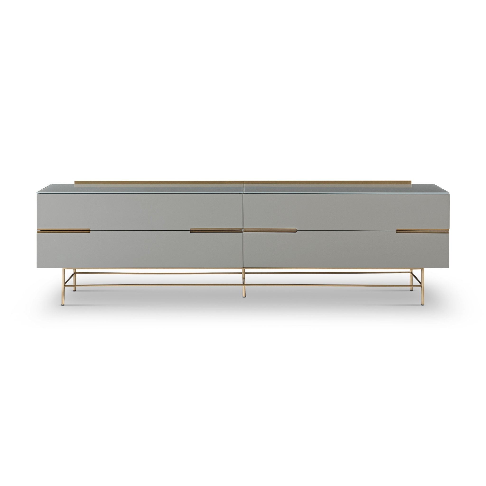 Alberto Four Drawer Low Sideboard Grey with Brass Frame