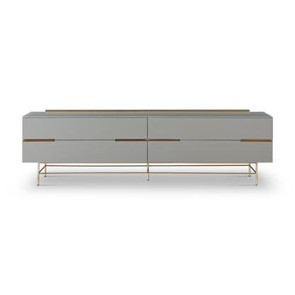 Alberto Four Drawer Low Sideboard Grey with Brass Frame