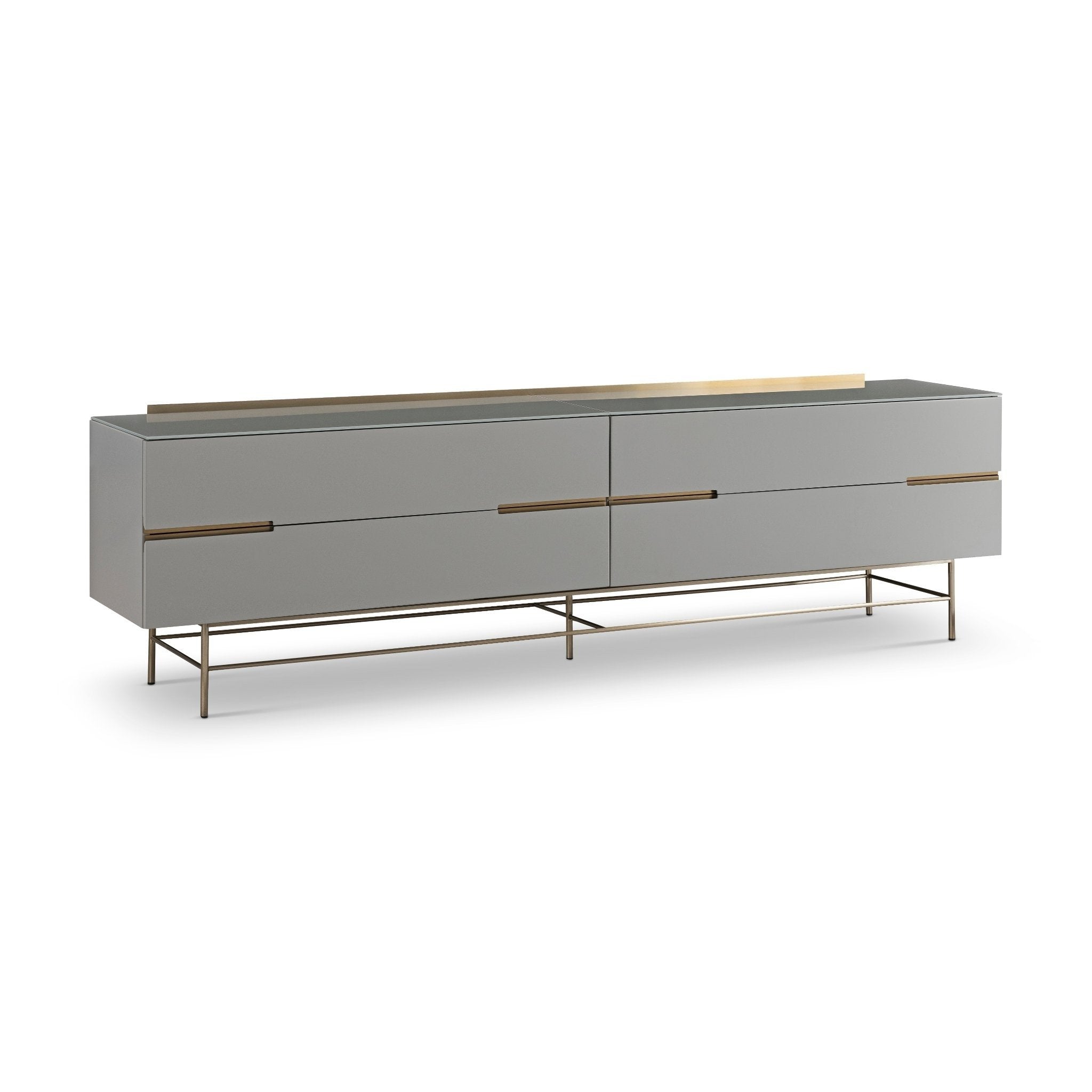 Alberto Four Drawer Low Sideboard Grey with Brass Frame