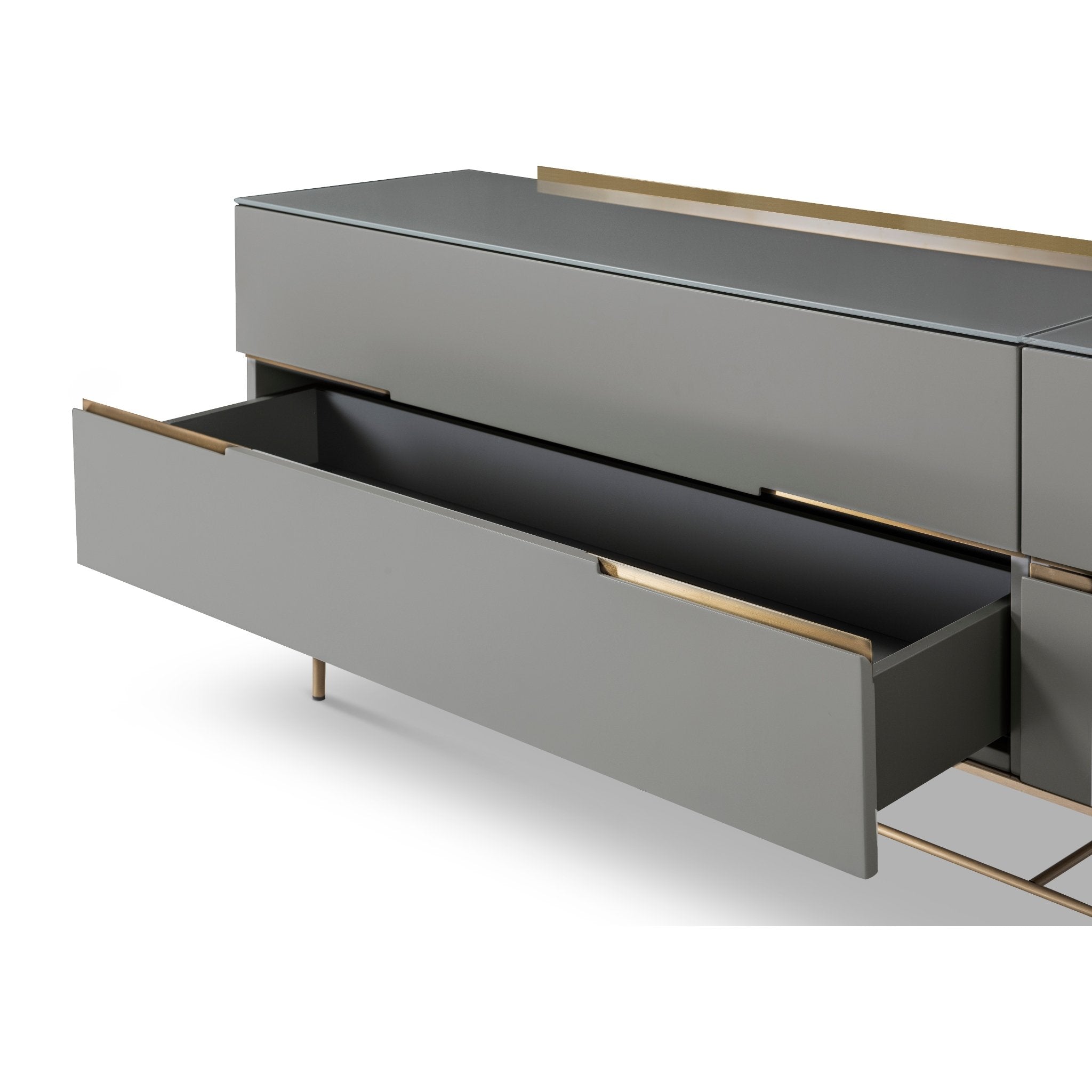 Alberto Four Drawer Low Sideboard Grey with Brass Frame