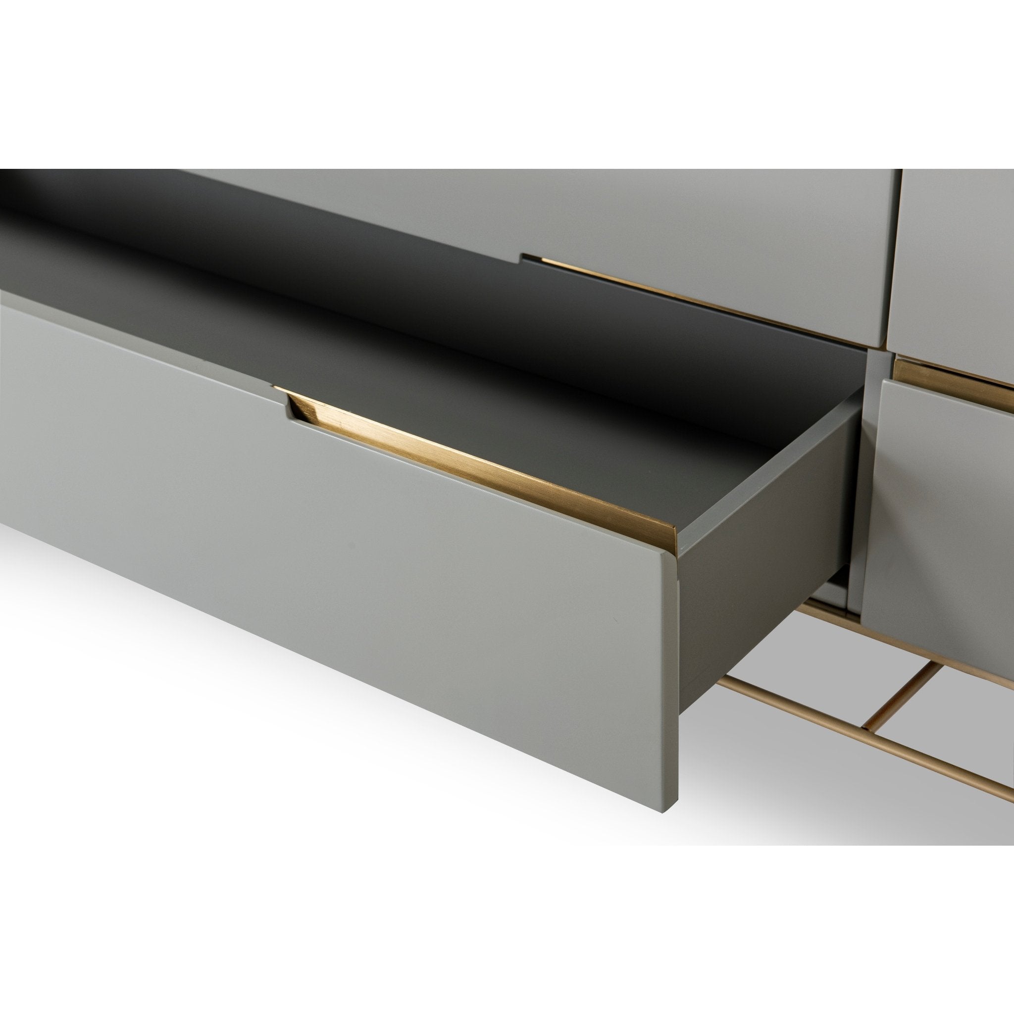 Alberto Four Drawer Low Sideboard Grey with Brass Frame