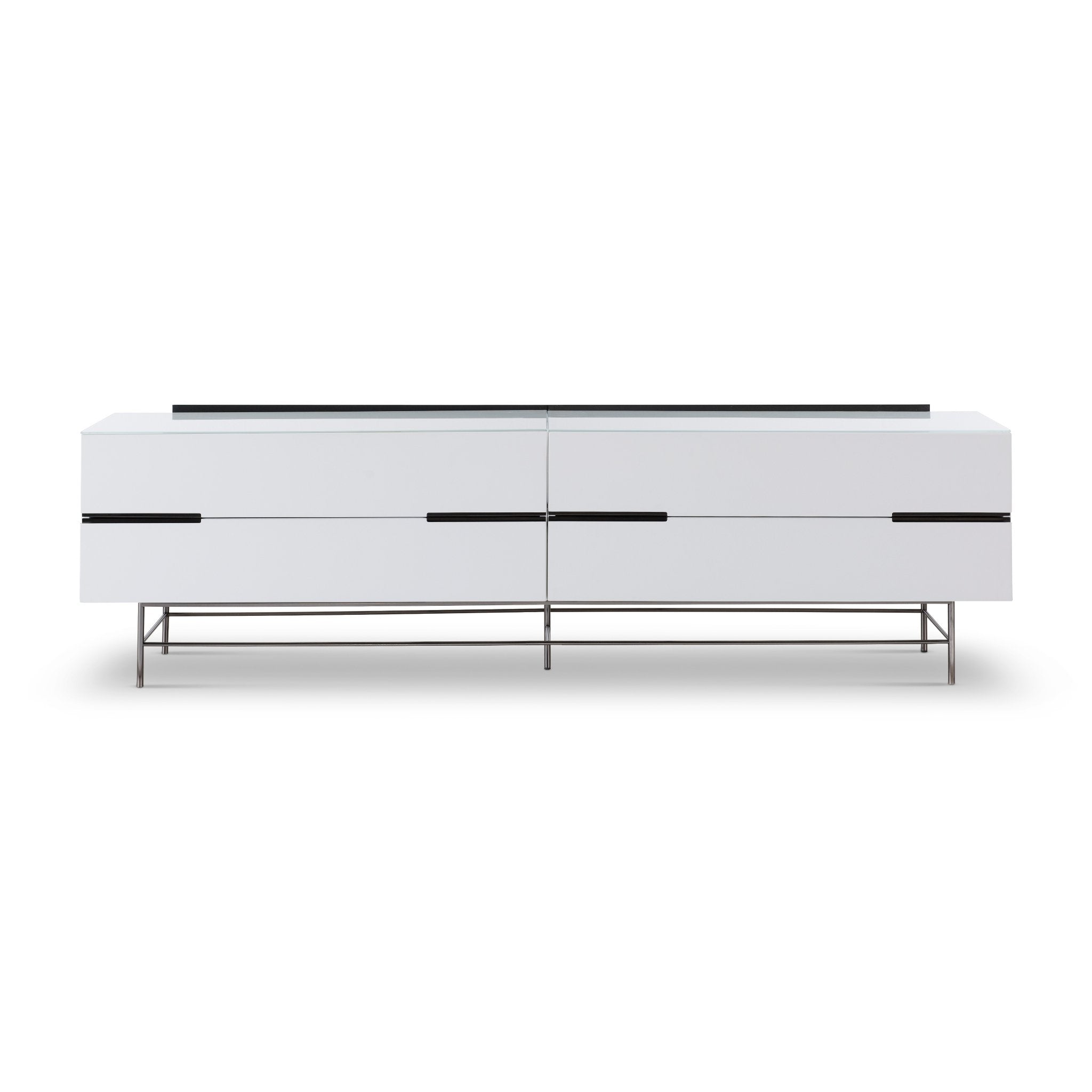 Alberto Four Drawer Low Sideboard White with Black Chrome Frame