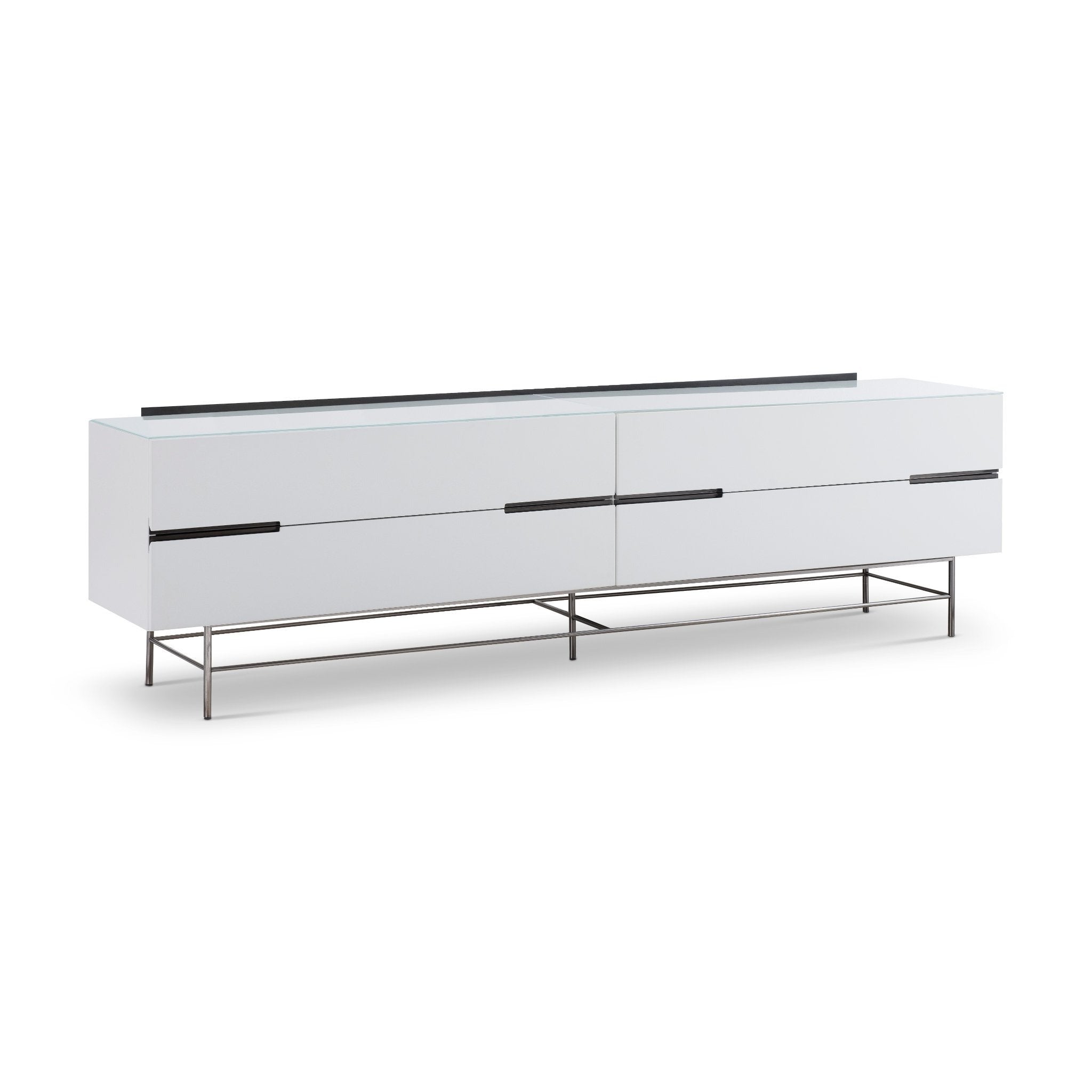 Alberto Four Drawer Low Sideboard White with Black Chrome Frame