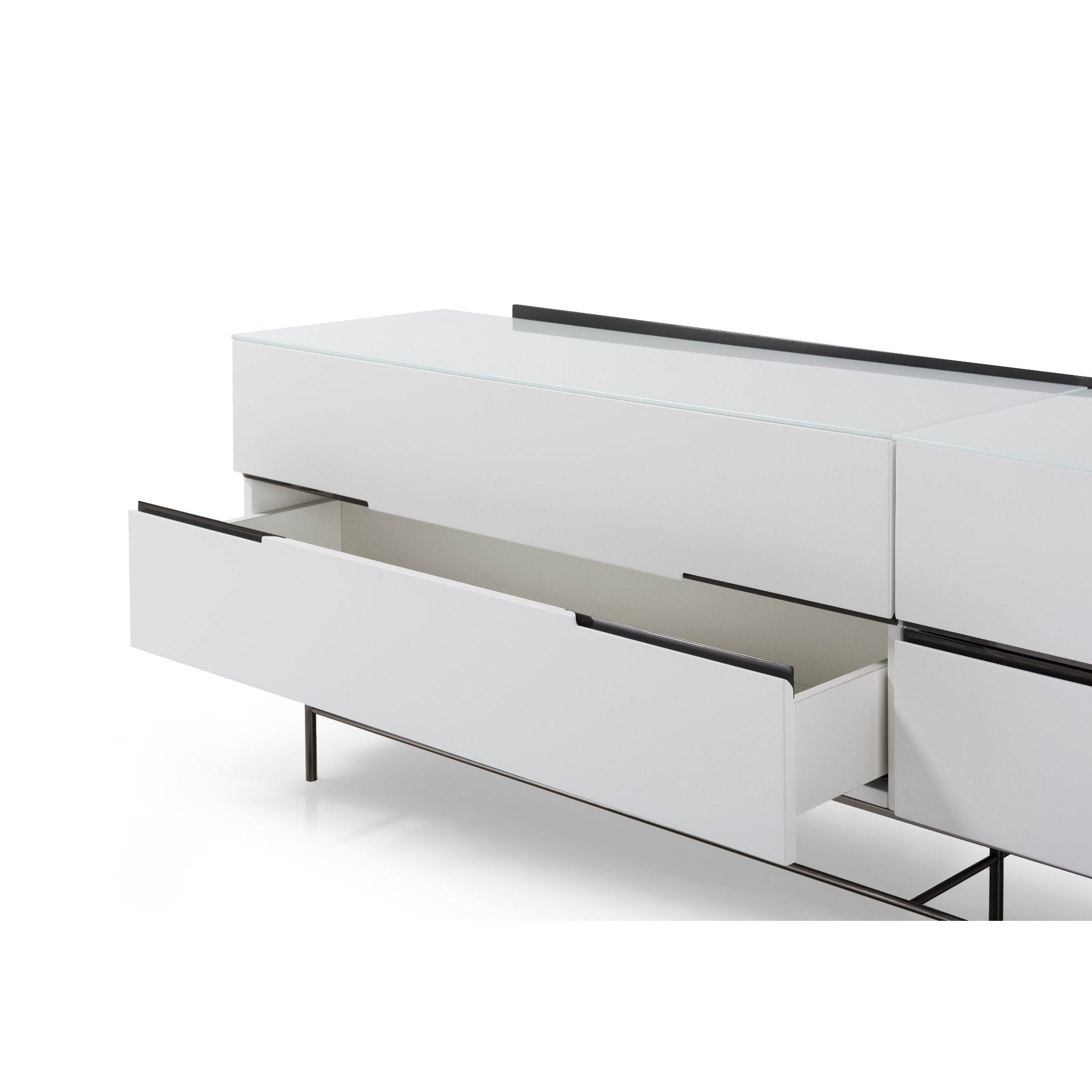 Alberto Four Drawer Low Sideboard White with Black Chrome Frame