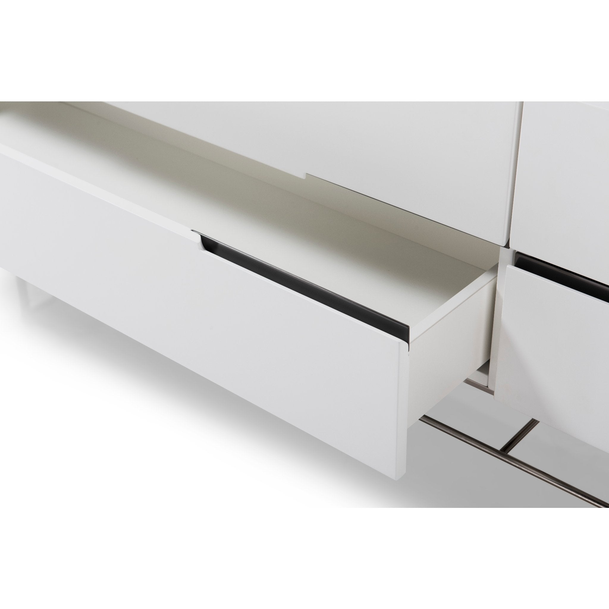 Alberto Four Drawer Low Sideboard White with Black Chrome Frame