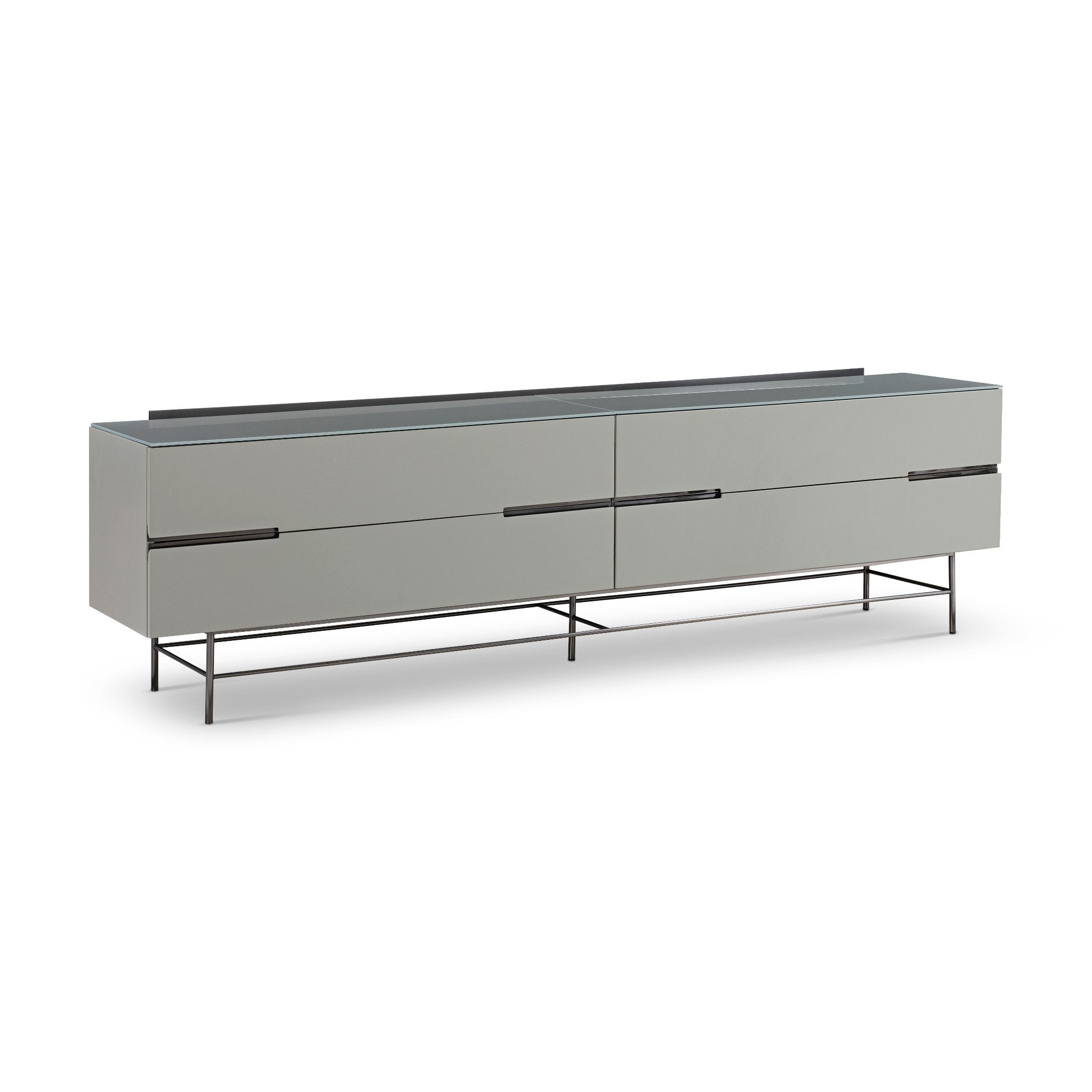 Alberto Four Drawer Low Sideboard Grey with Black Chrome Frame