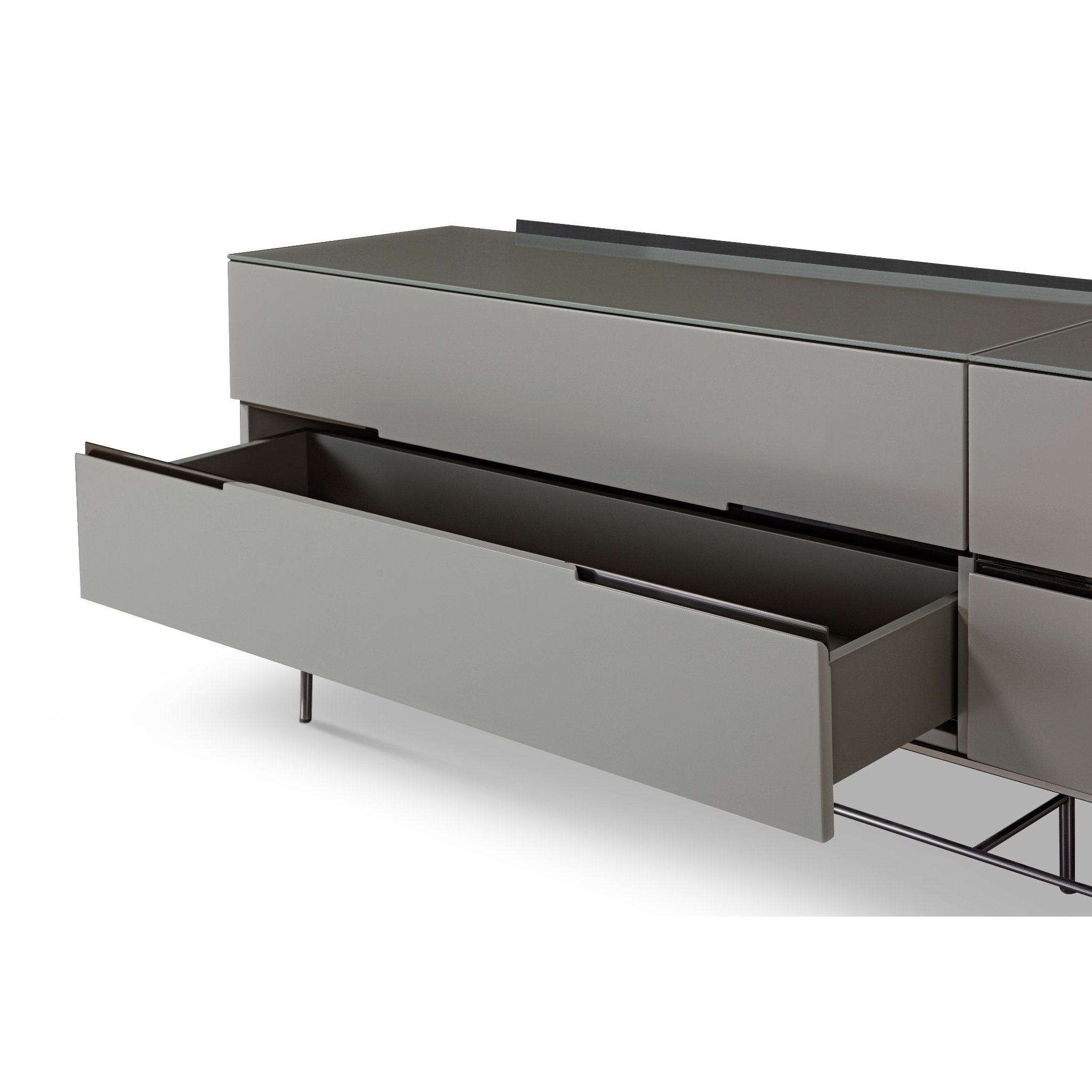 Alberto Four Drawer Low Sideboard Grey with Black Chrome Frame