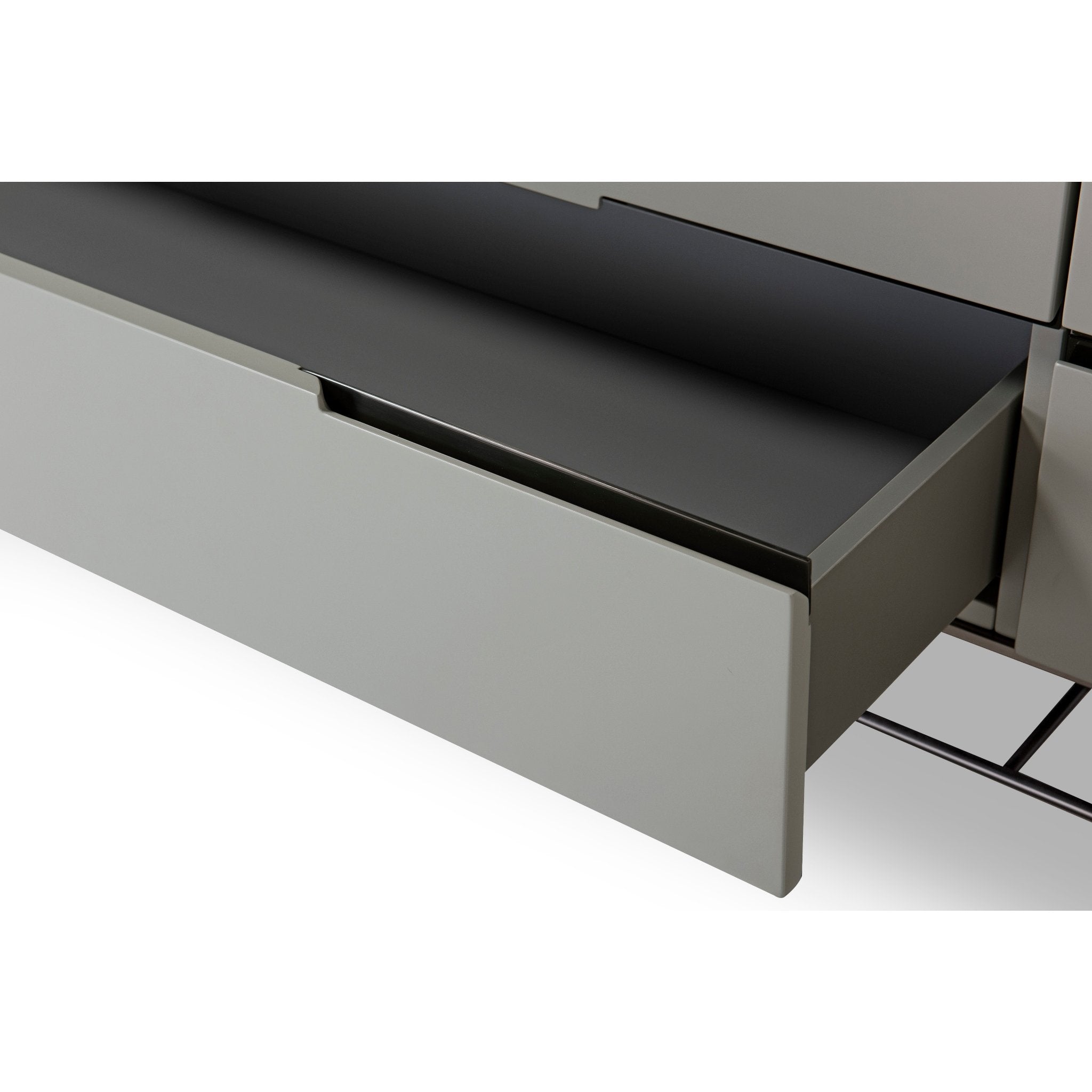 Alberto Four Drawer Low Sideboard Grey with Black Chrome Frame