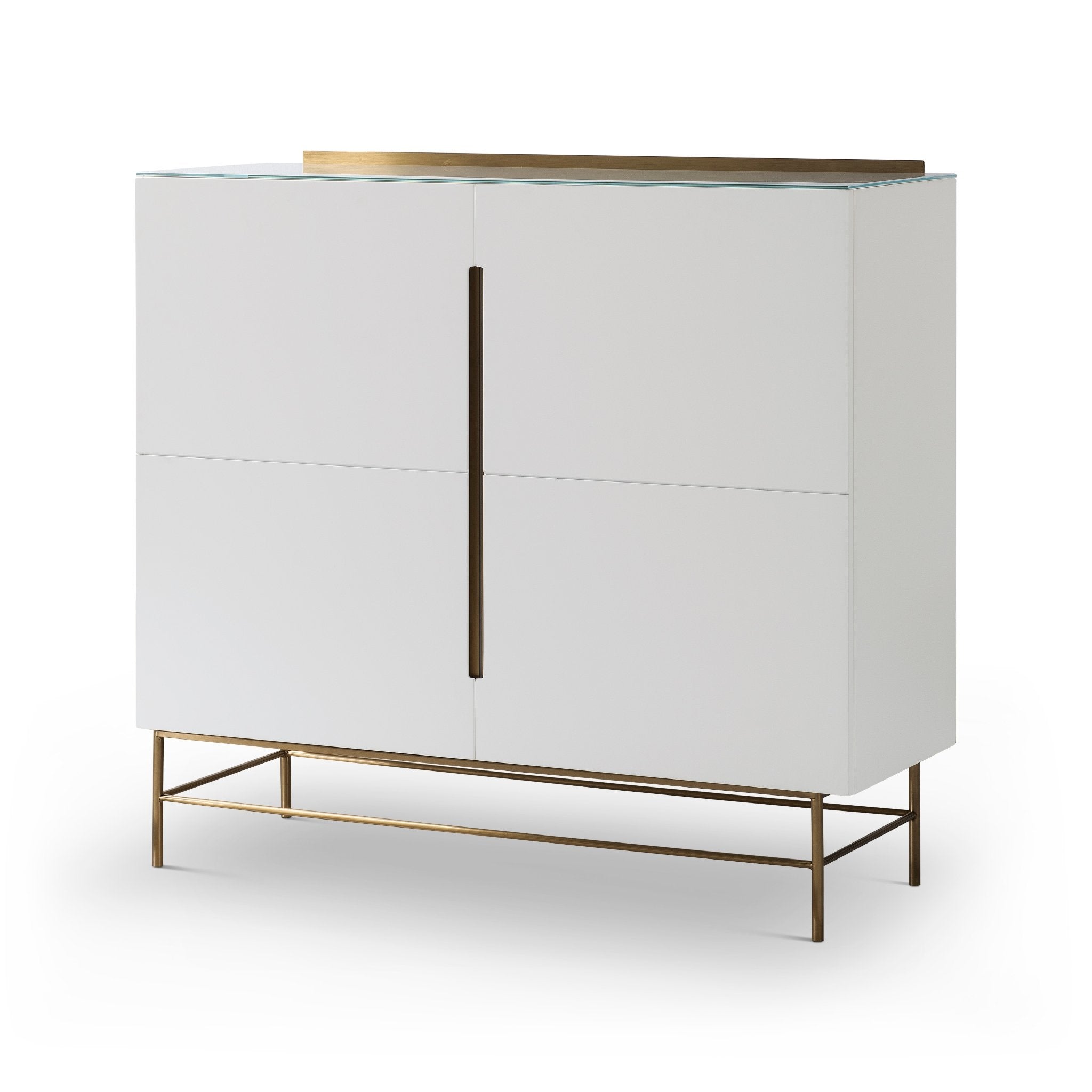 Alberto Two Door High Sideboard White with Brass Frame