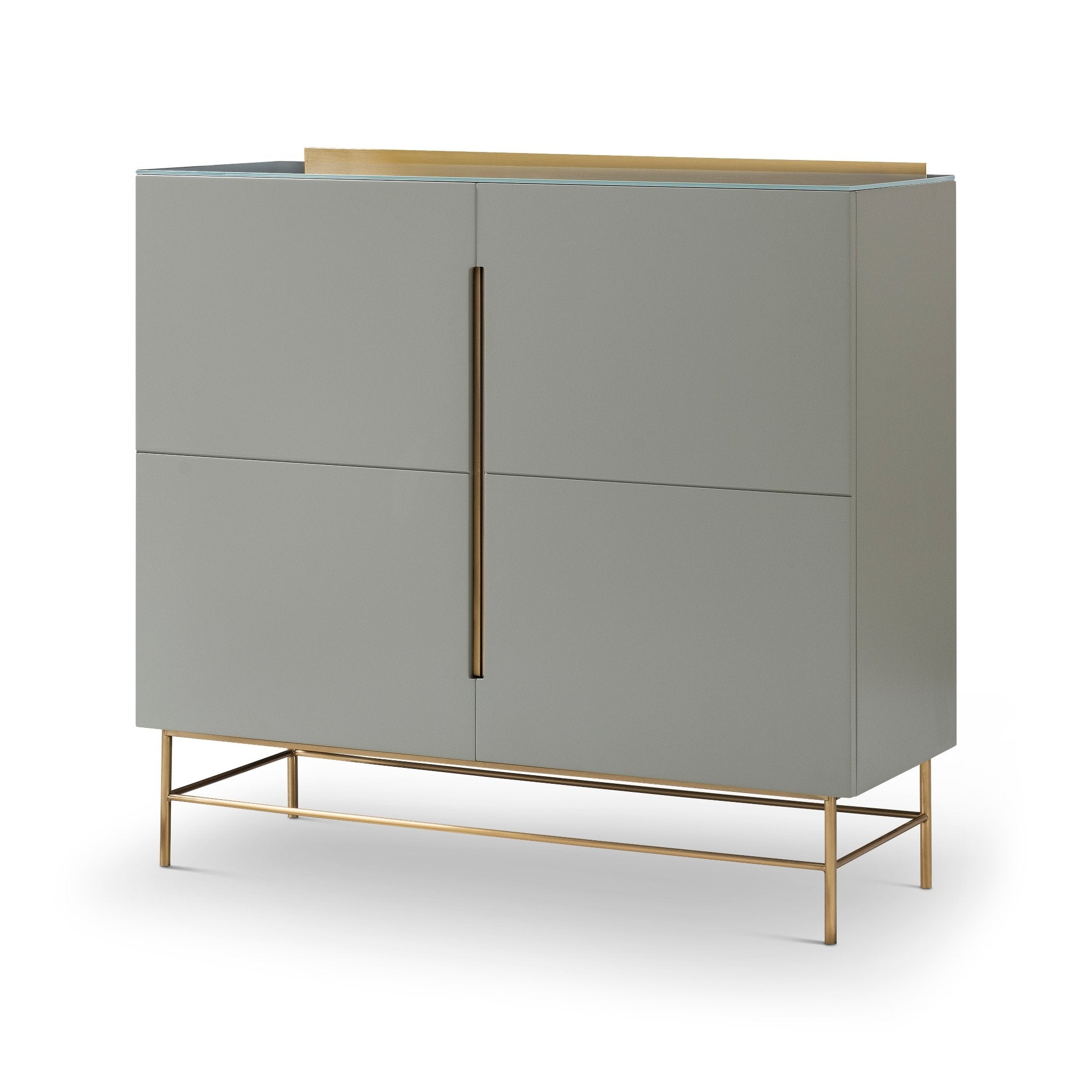 Alberto Two Door High Sideboard Grey with Brass Frame
