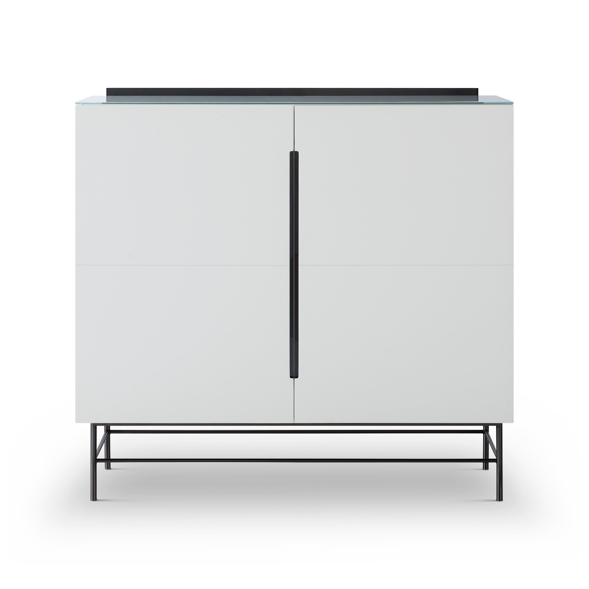 Alberto Two Door High Sideboard White with Black Chrome Frame