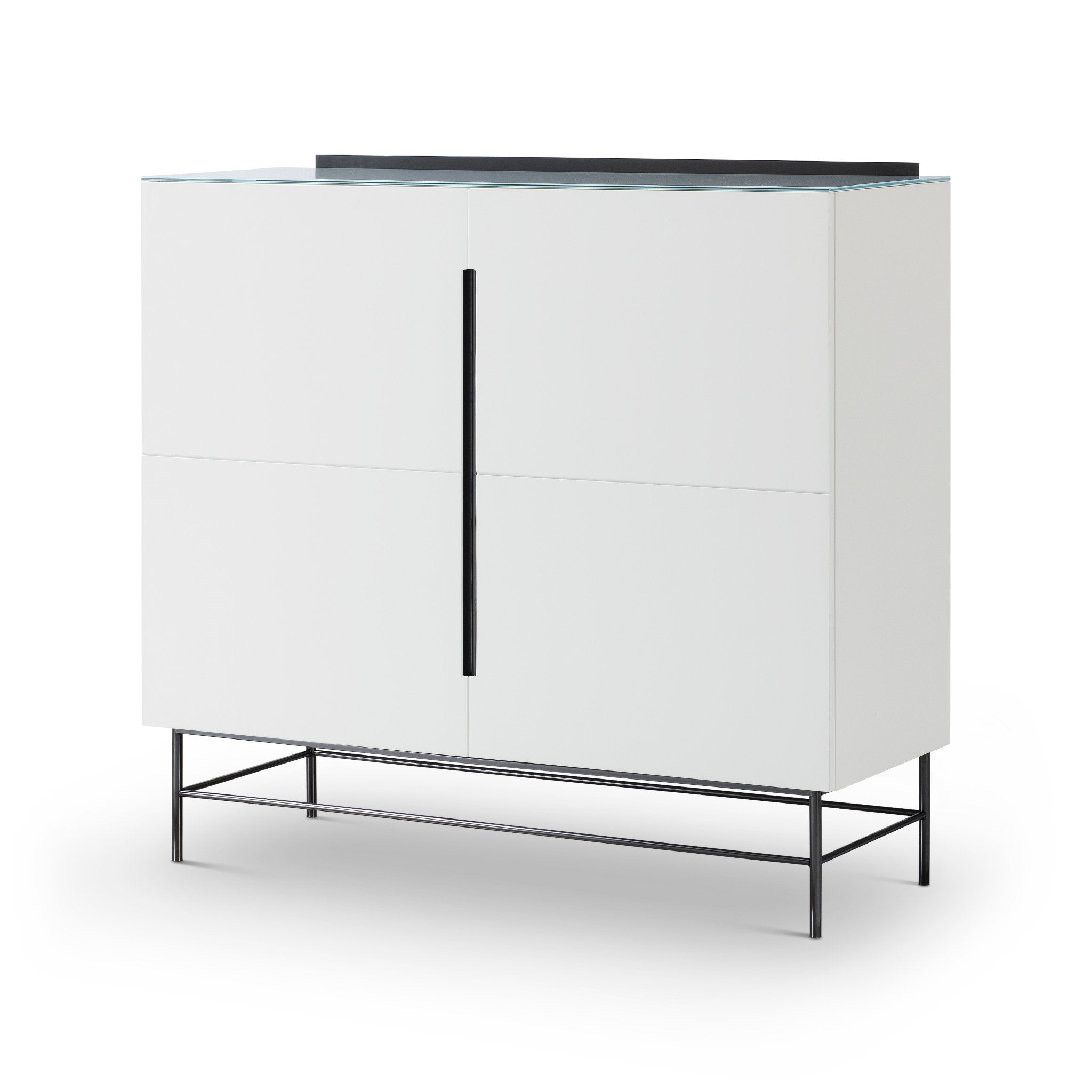 Alberto Two Door High Sideboard White with Black Chrome Frame