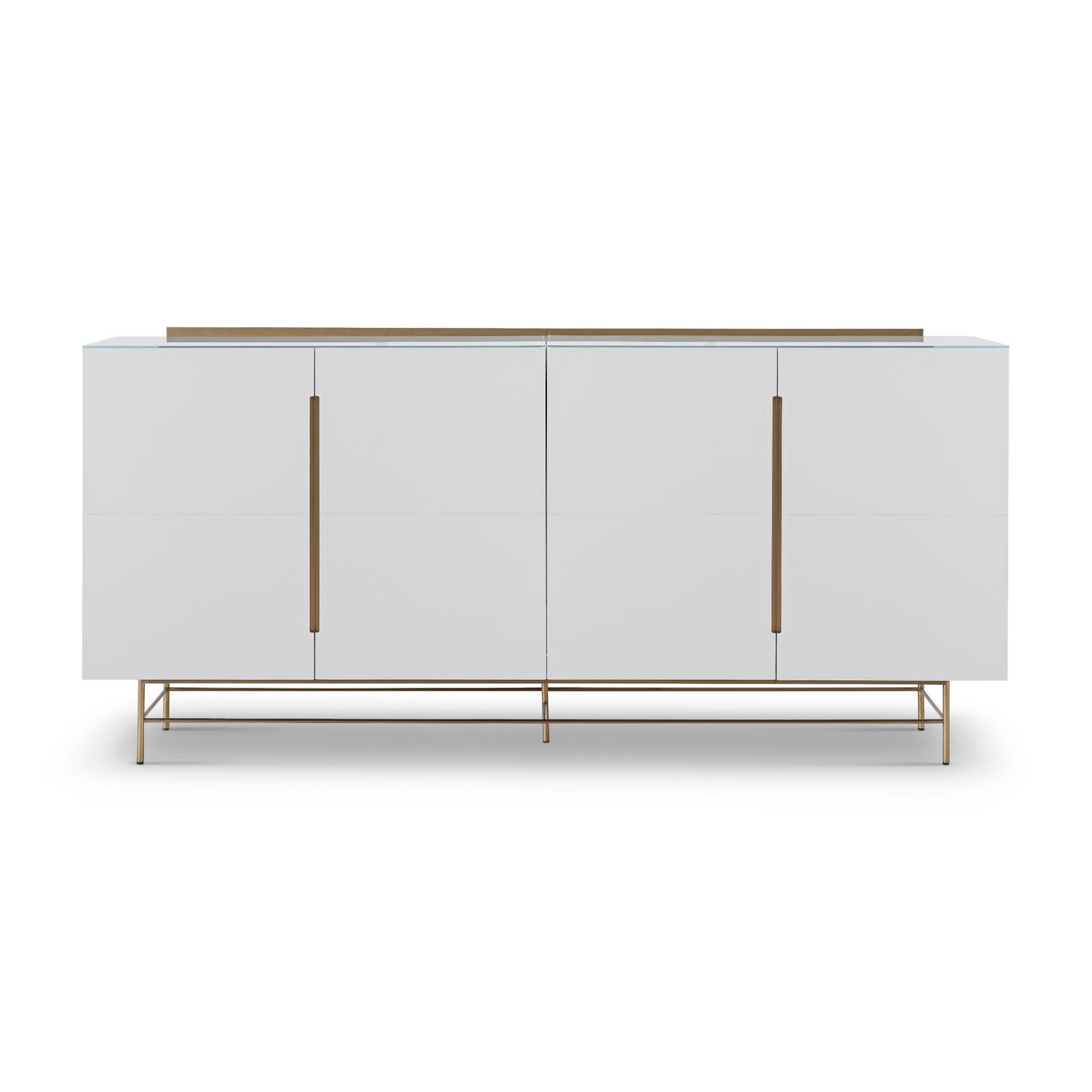 Alberto Four Door High Sideboard White with Brass Frame