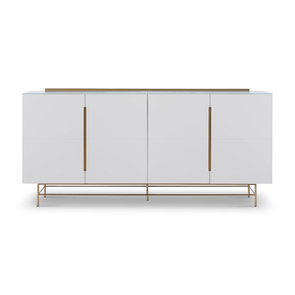 Alberto Four Door High Sideboard White with Brass Frame