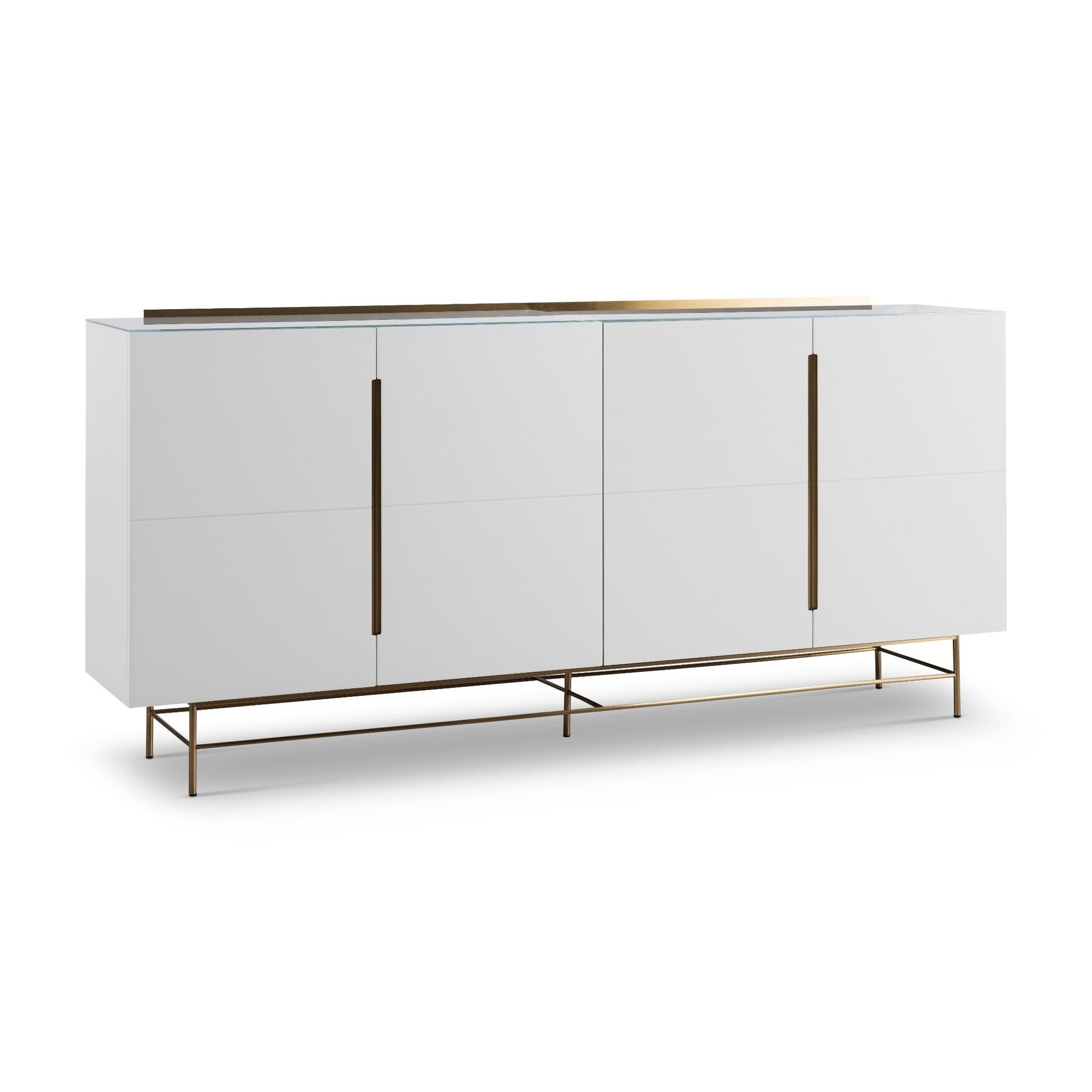 Alberto Four Door High Sideboard White with Brass Frame