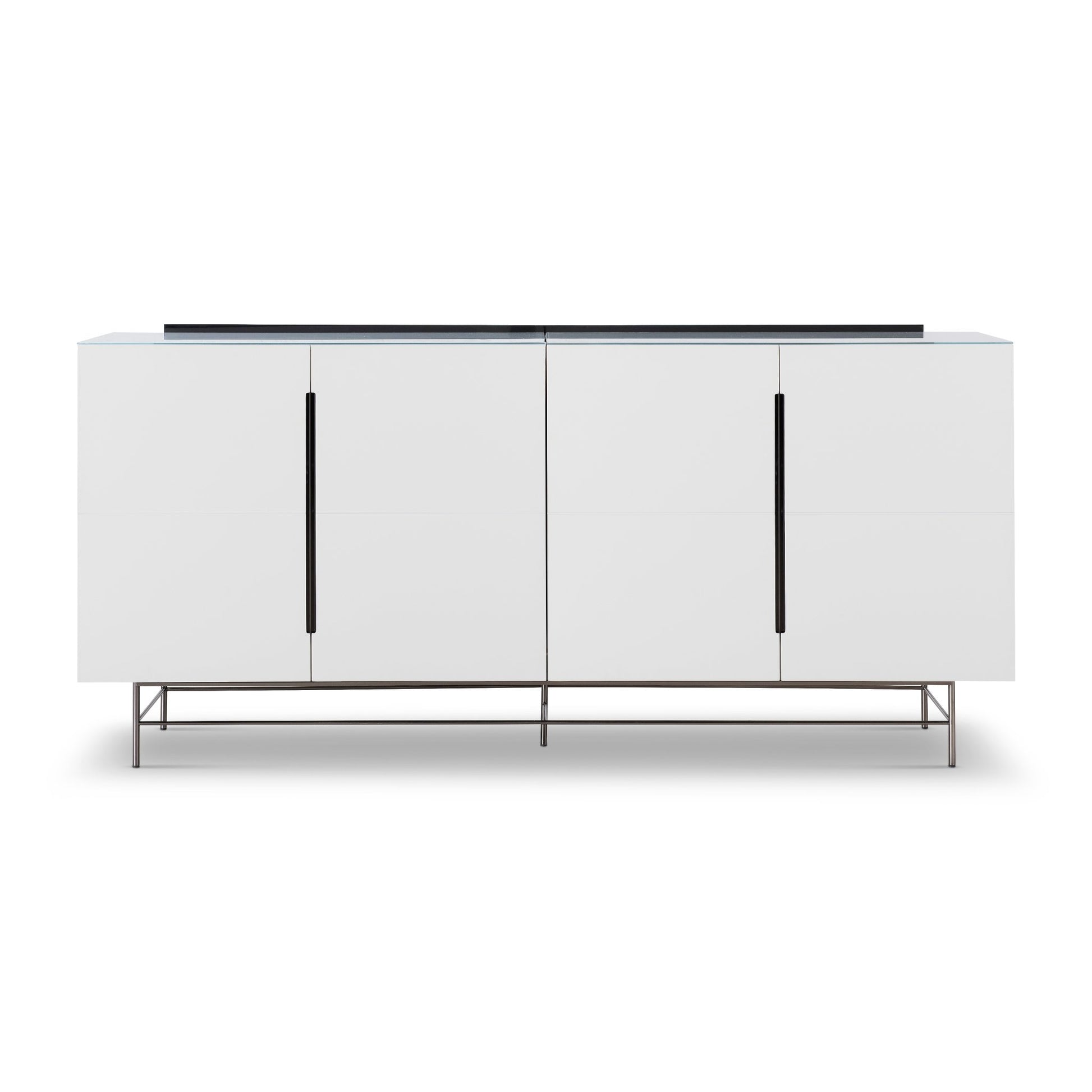 Alberto Four Door High Sideboard White with Black Chrome Frame