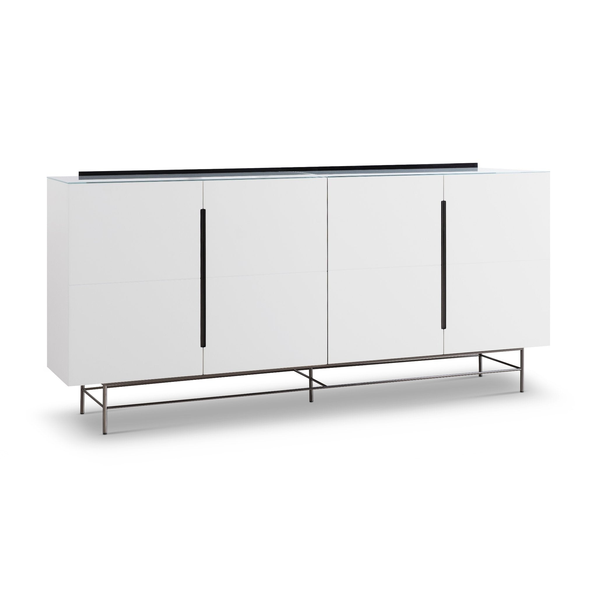 Alberto Four Door High Sideboard White with Black Chrome Frame