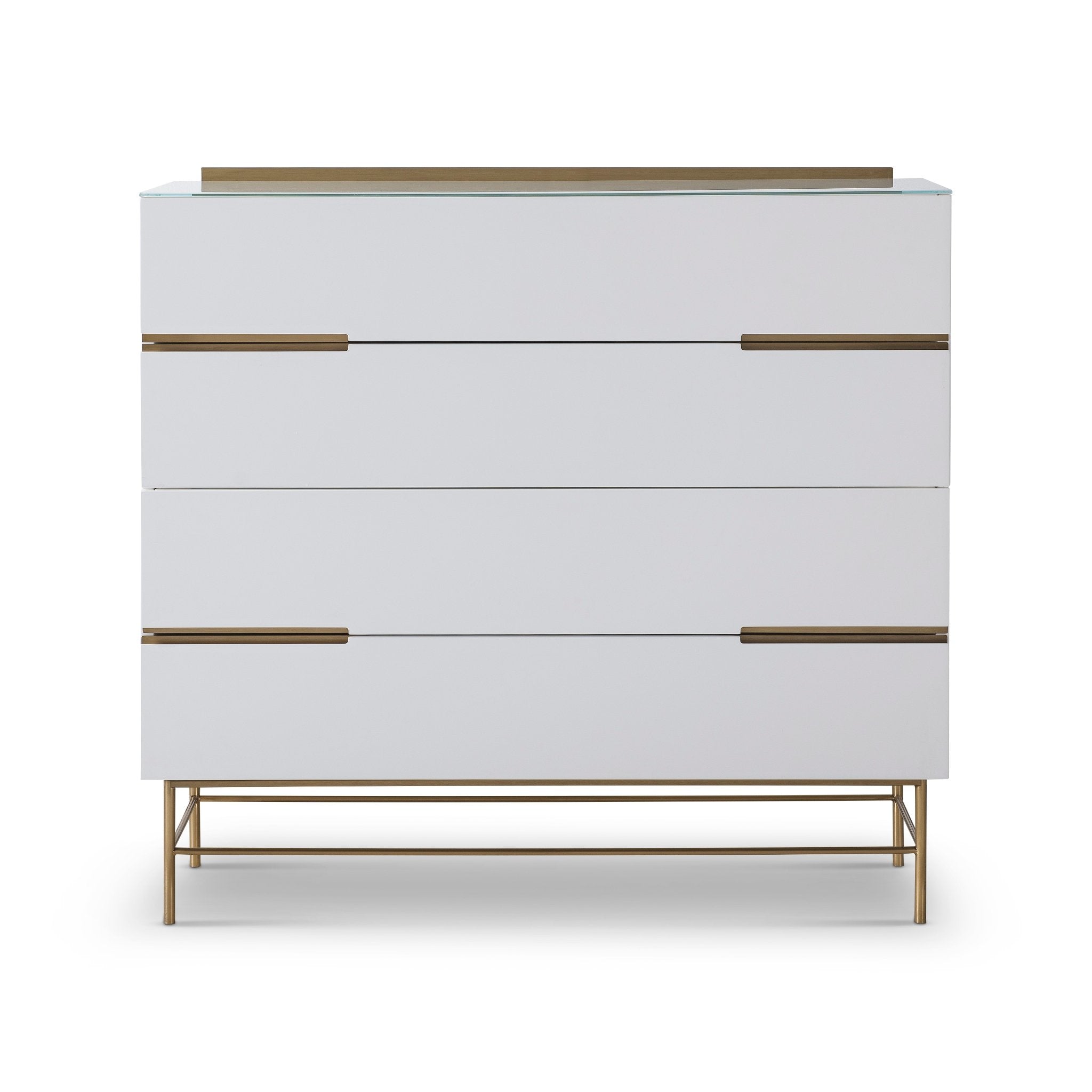 Alberto Four Drawer Wide Chest White with Brass Frame