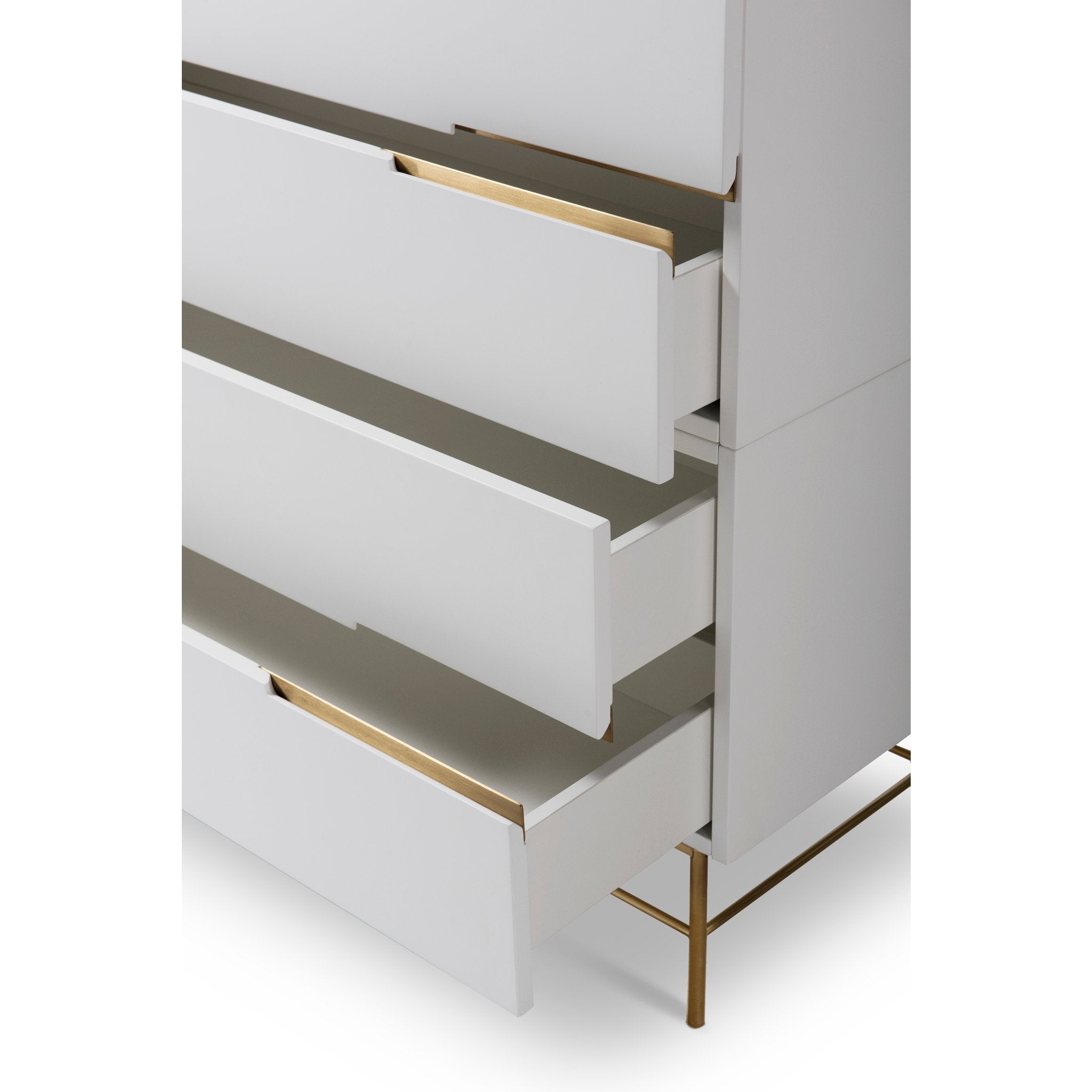 Alberto Four Drawer Wide Chest White with Brass Frame