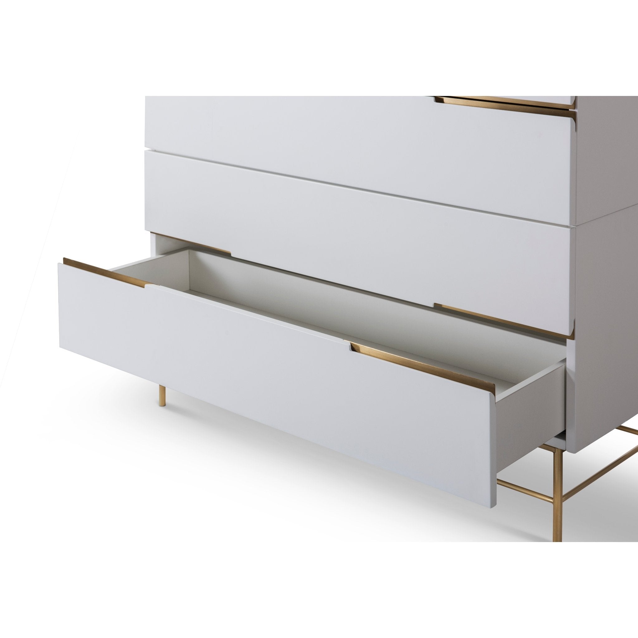 Alberto Four Drawer Wide Chest White with Brass Frame