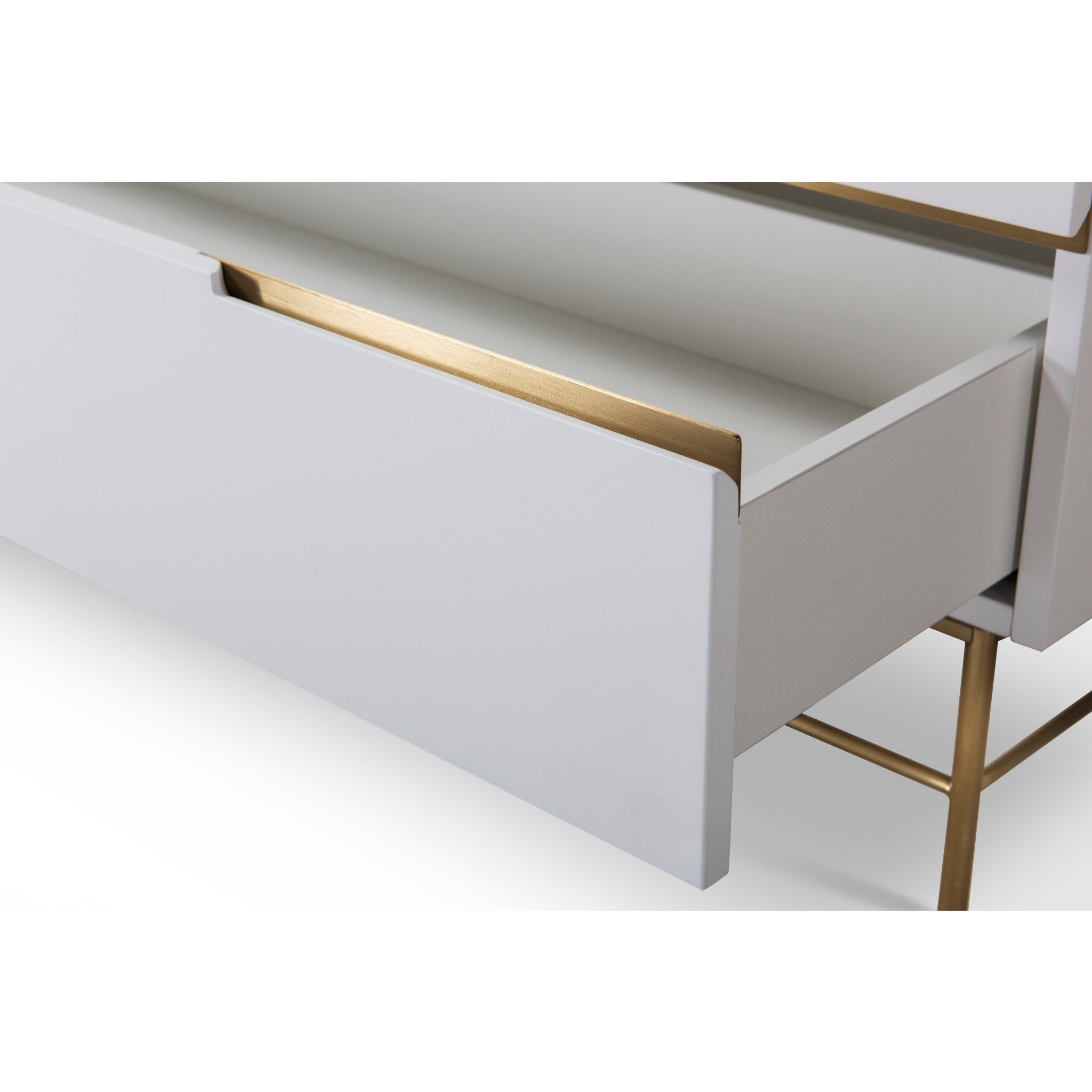 Alberto Four Drawer Wide Chest White with Brass Frame