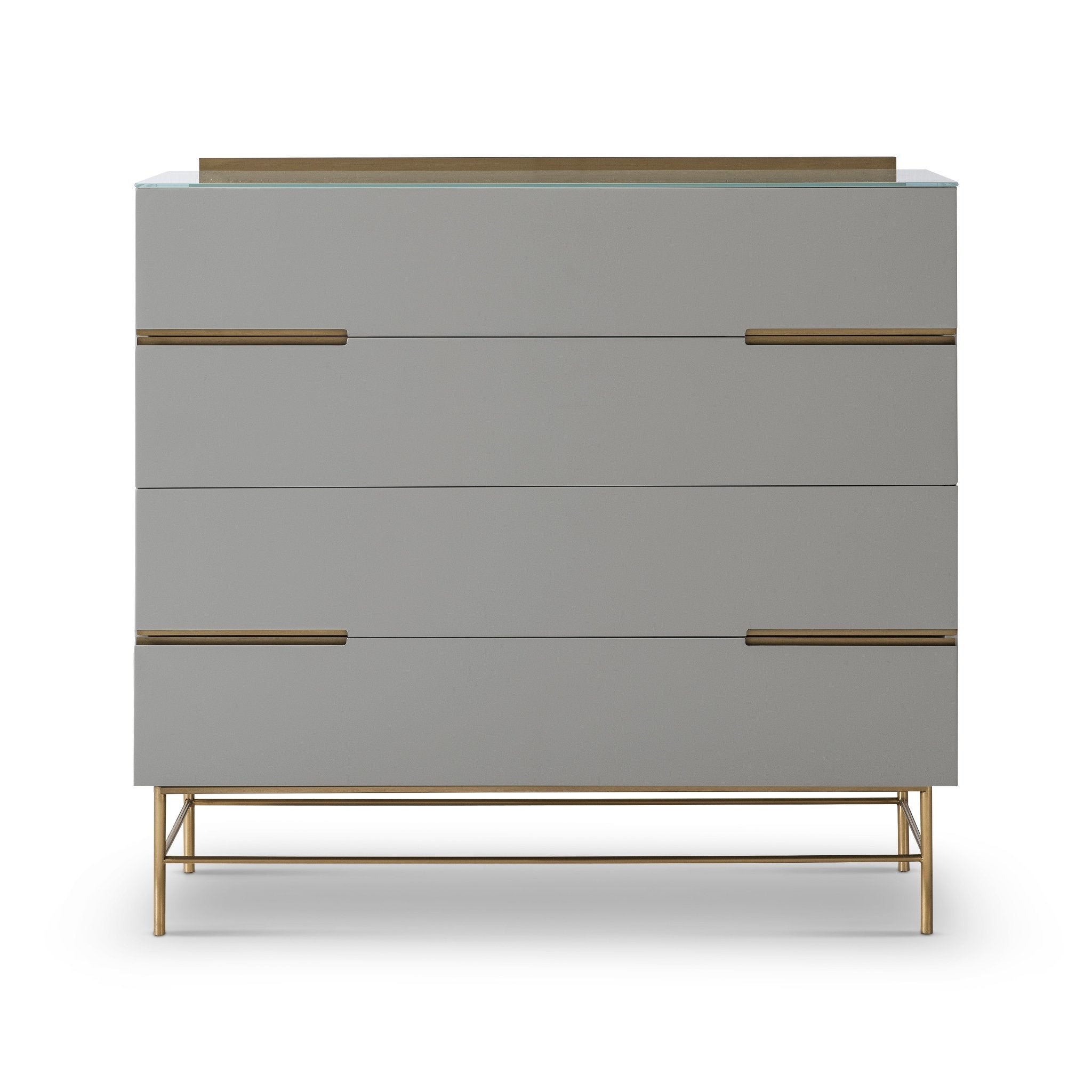 Alberto Four Drawer Wide Chest Grey with Brass Frame