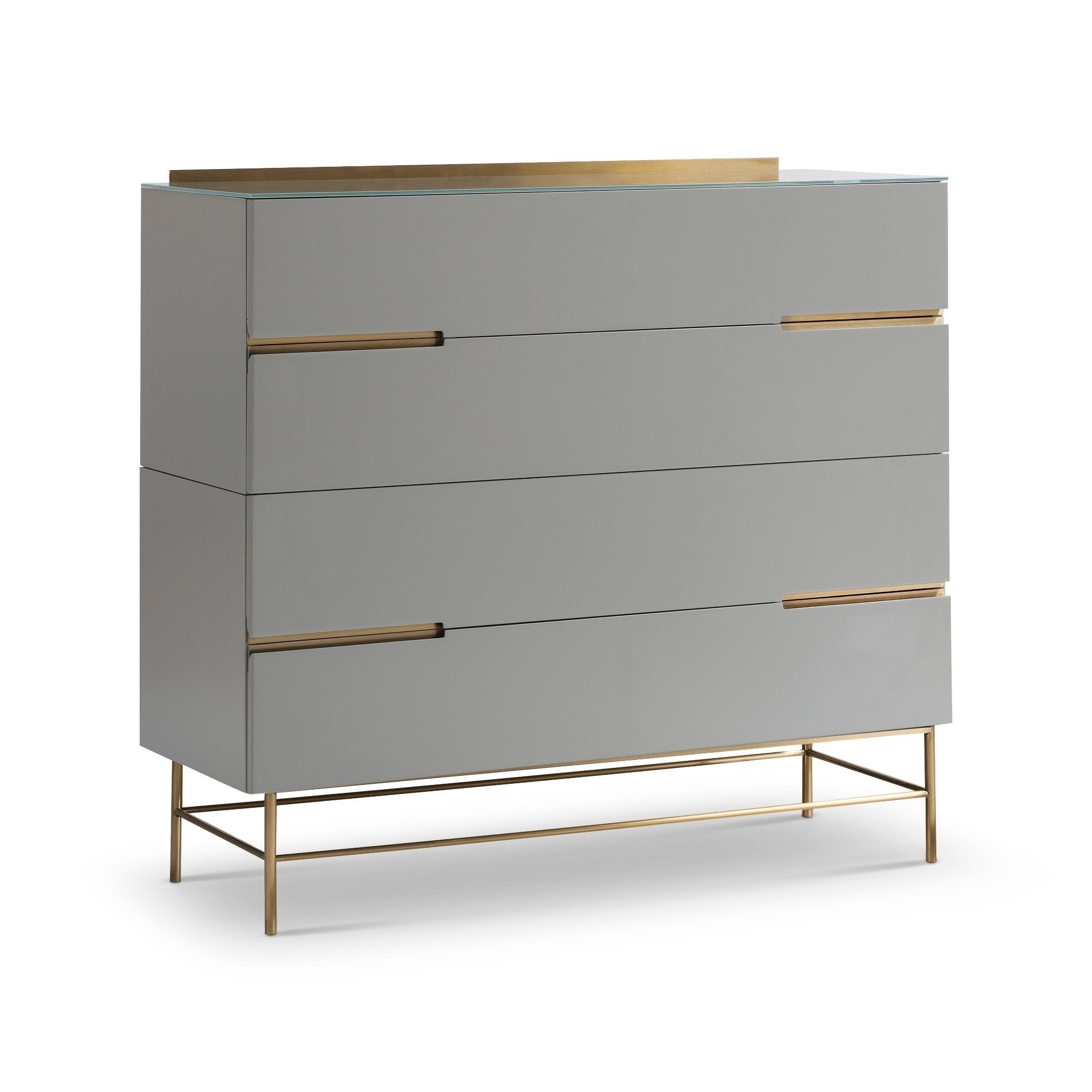 Alberto Four Drawer Wide Chest Grey with Brass Frame