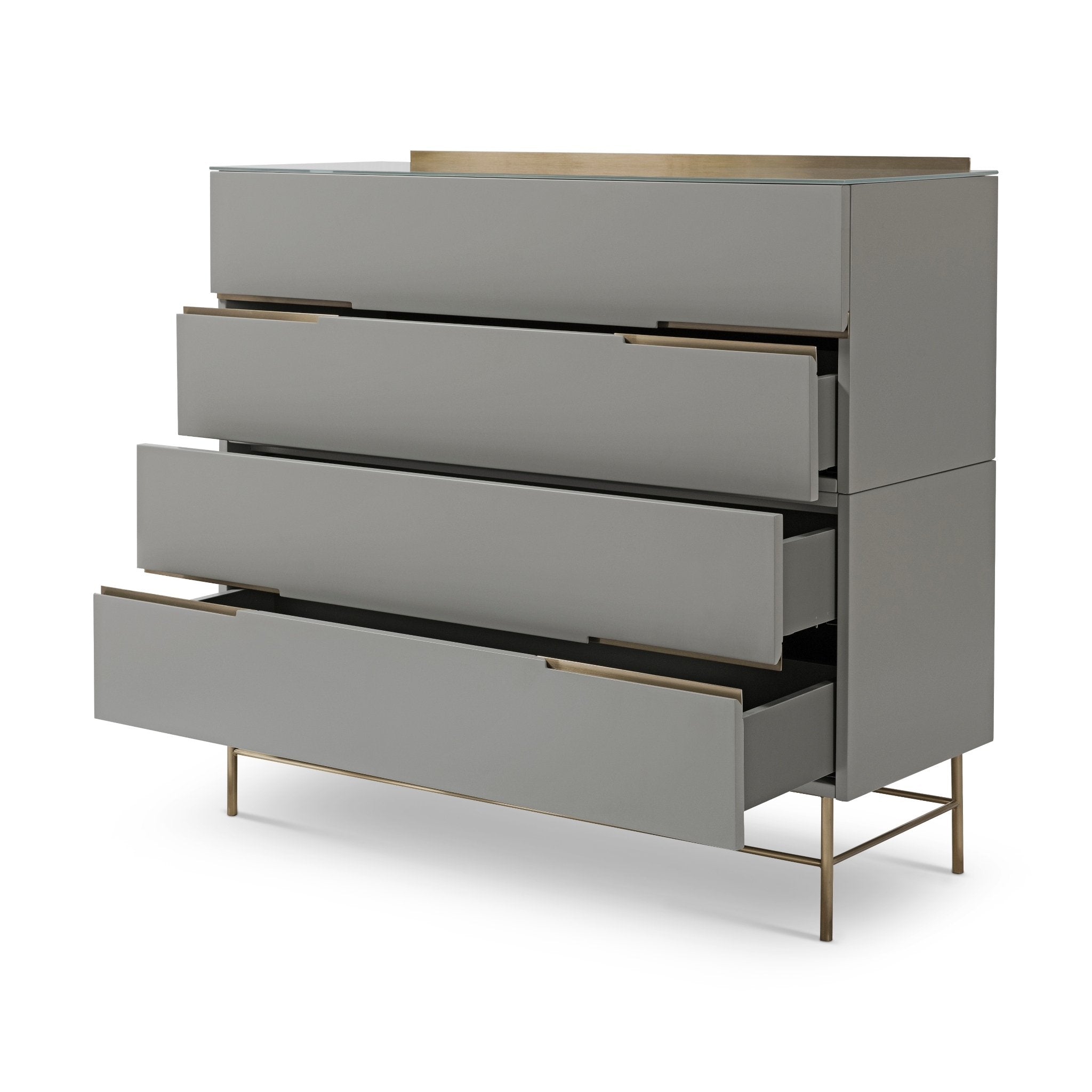 Alberto Four Drawer Wide Chest Grey with Brass Frame