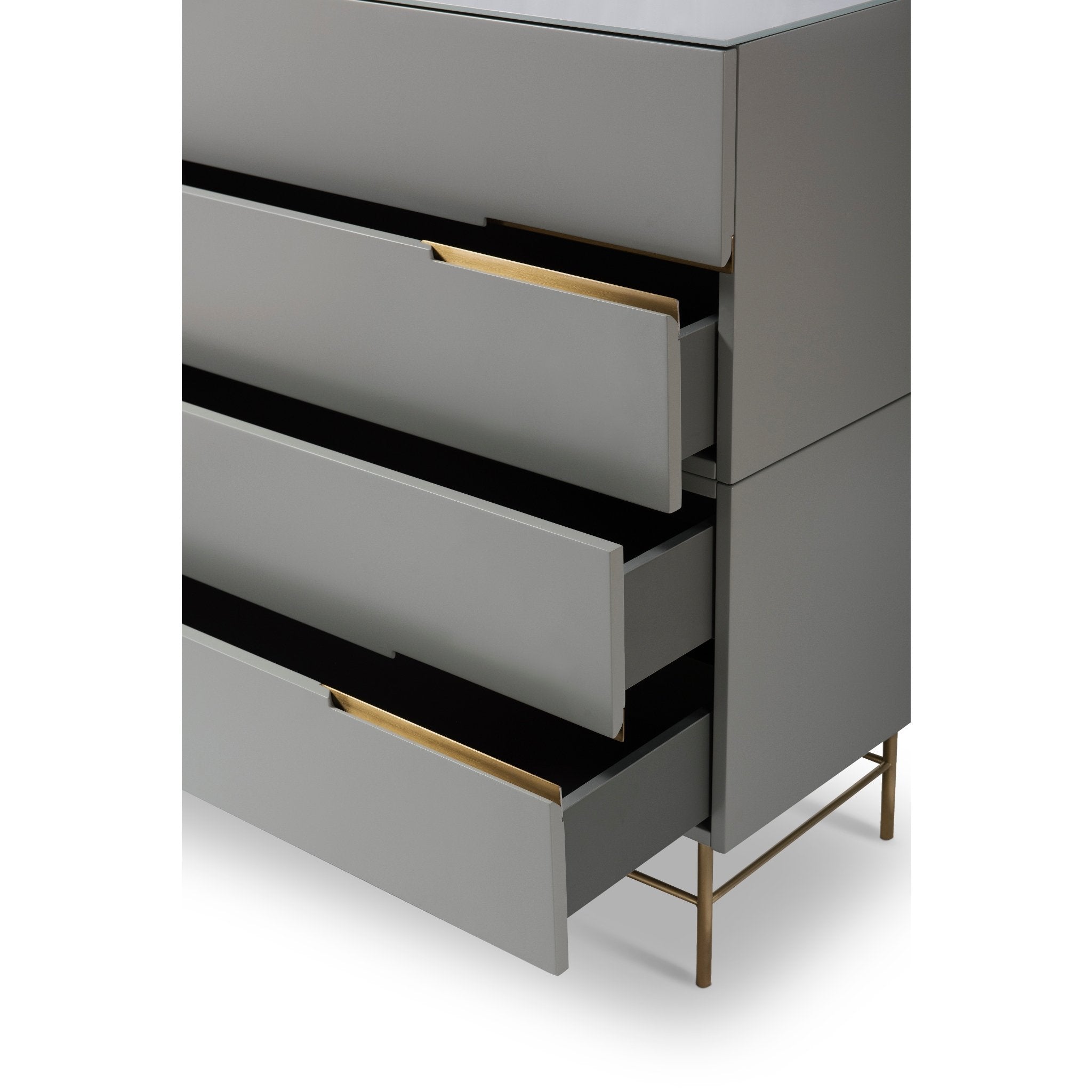 Alberto Four Drawer Wide Chest Grey with Brass Frame