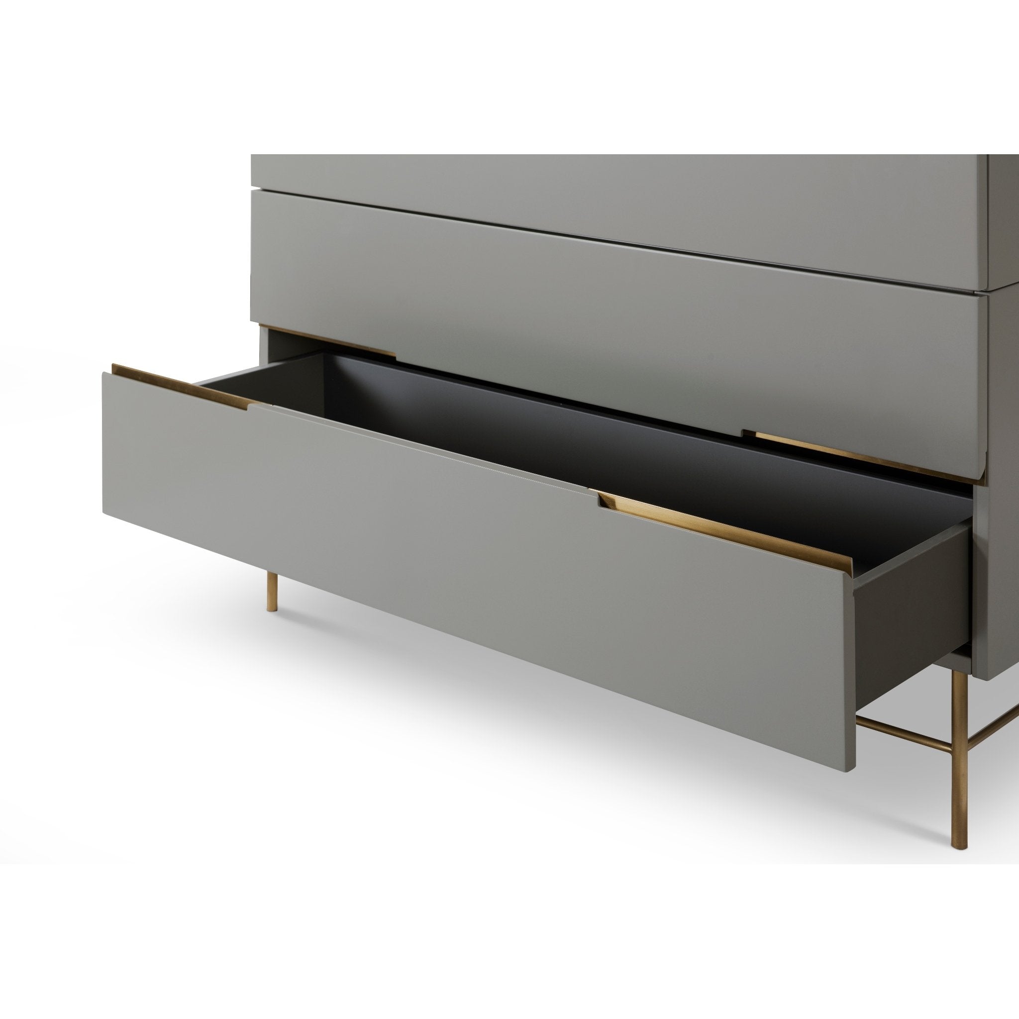 Alberto Four Drawer Wide Chest Grey with Brass Frame