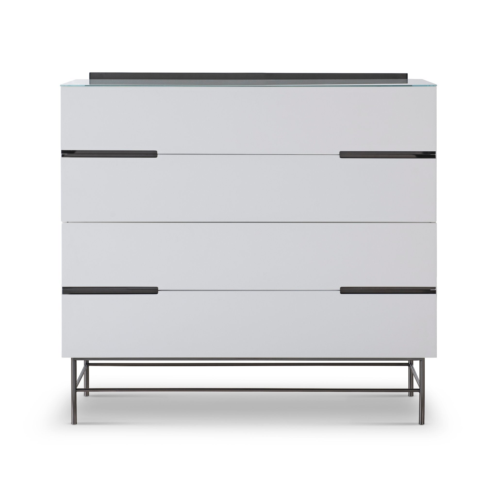 Alberto Four Drawer Wide Chest White with Black Chrome Frame