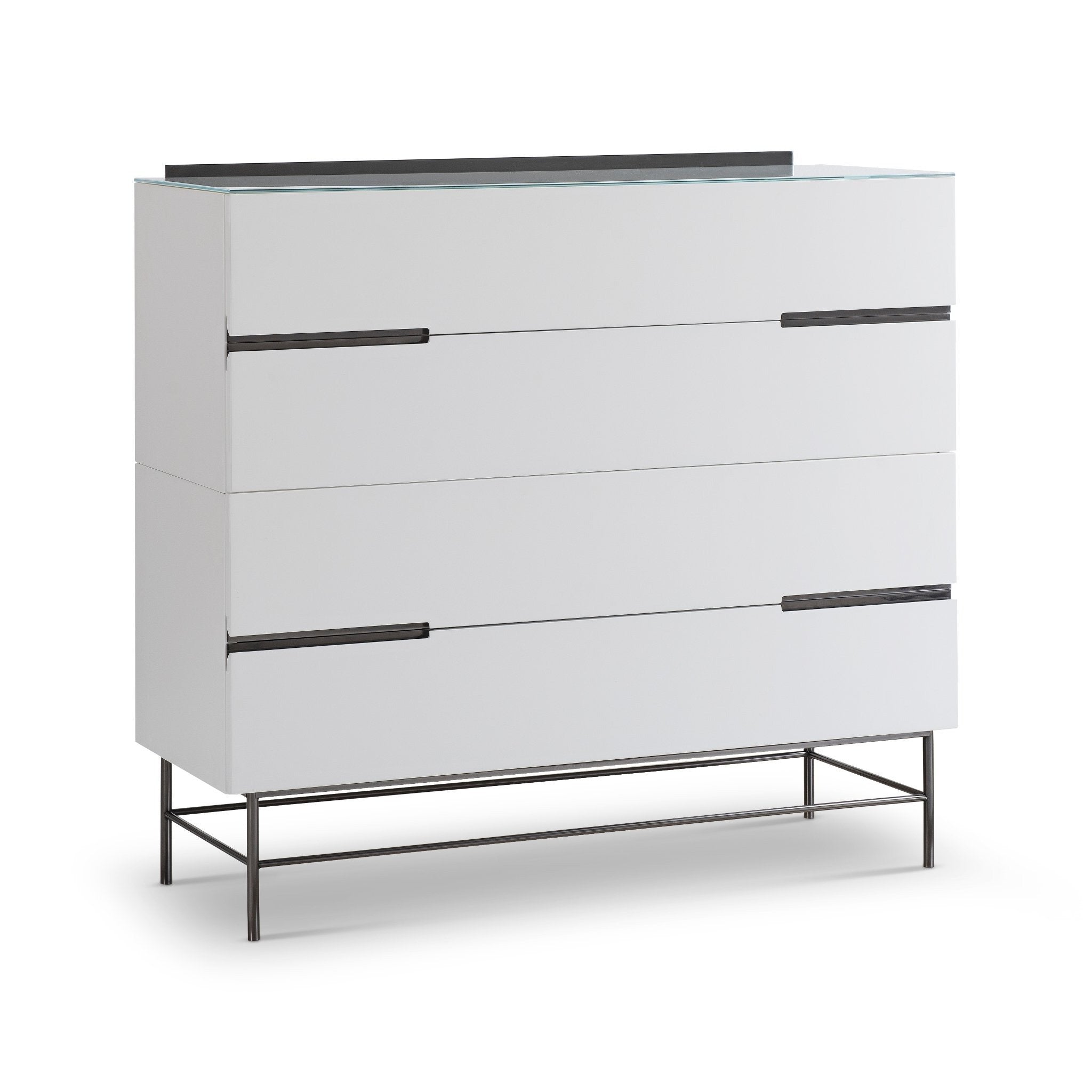 Alberto Four Drawer Wide Chest White with Black Chrome Frame